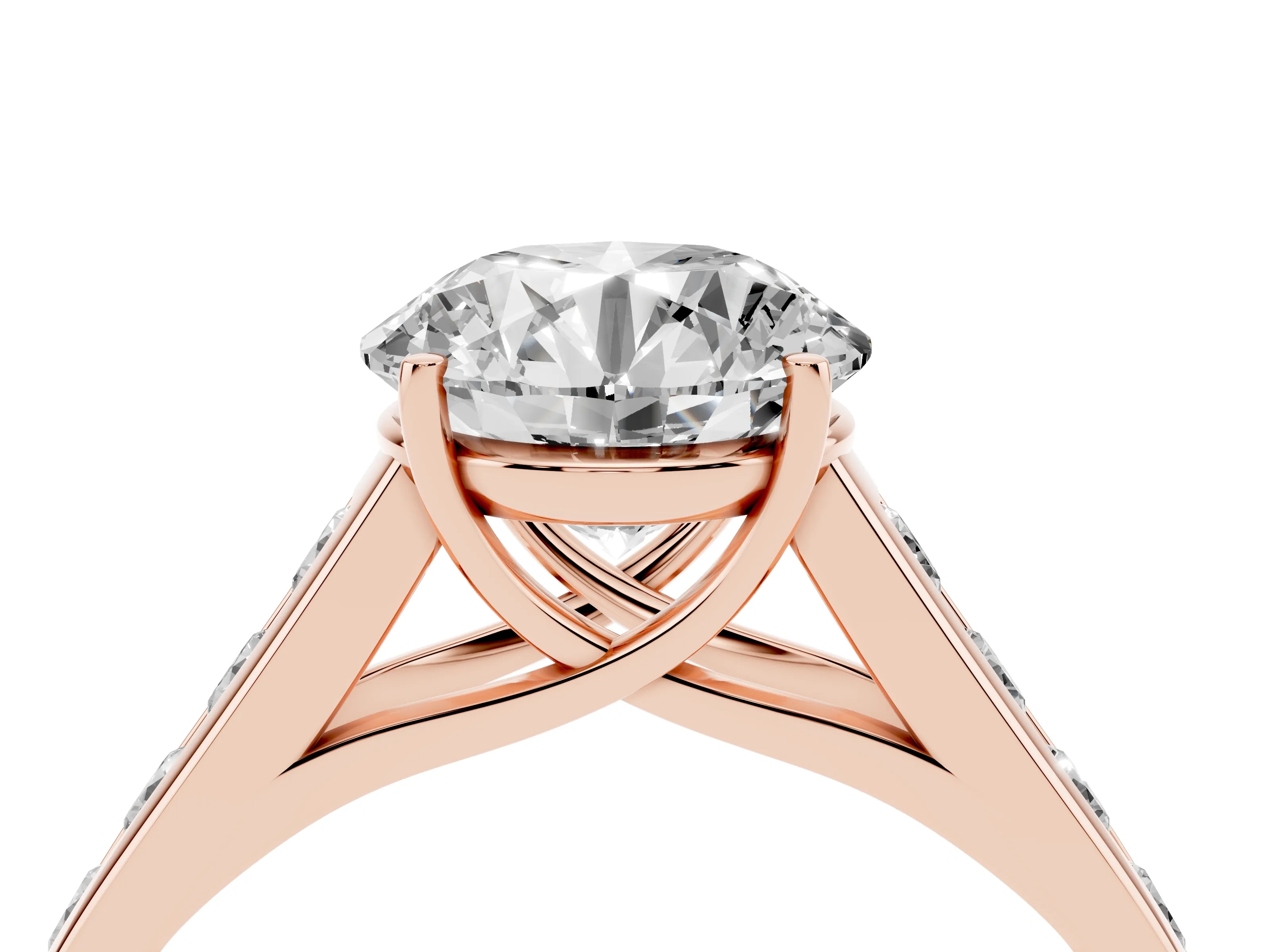 Round Cut Diamond Solitaire Channel-Set Engagement Ring Set in Rose gold with Prong Setting