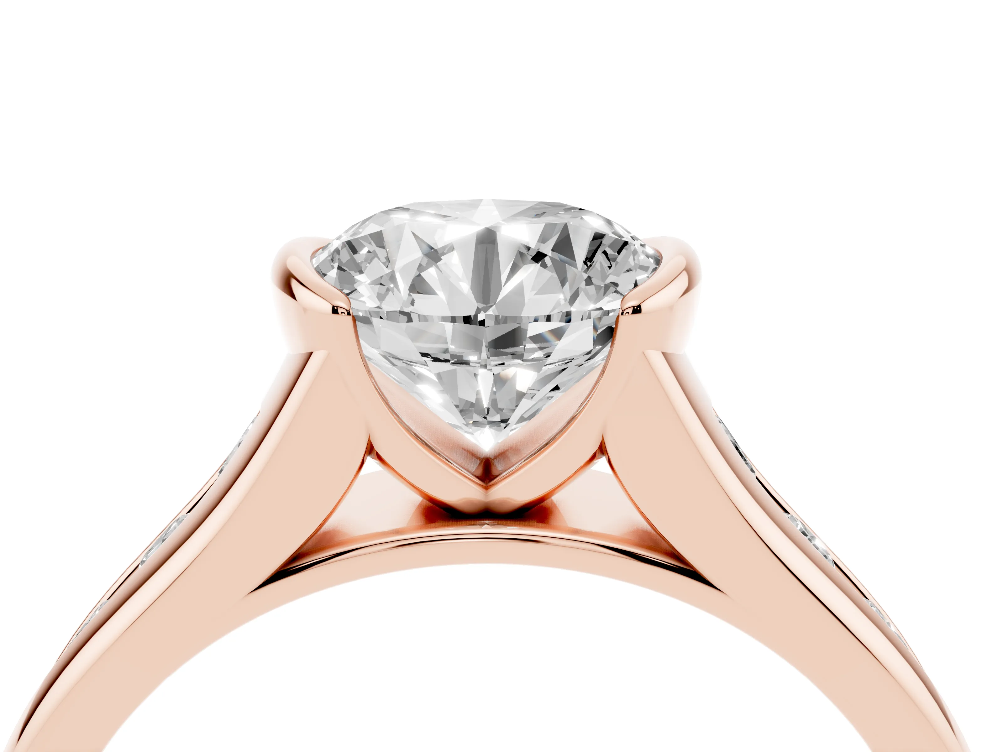 Round Cut Diamond Bezel-Set Solitaire Ring Set in Rose gold with Channel-Set Band