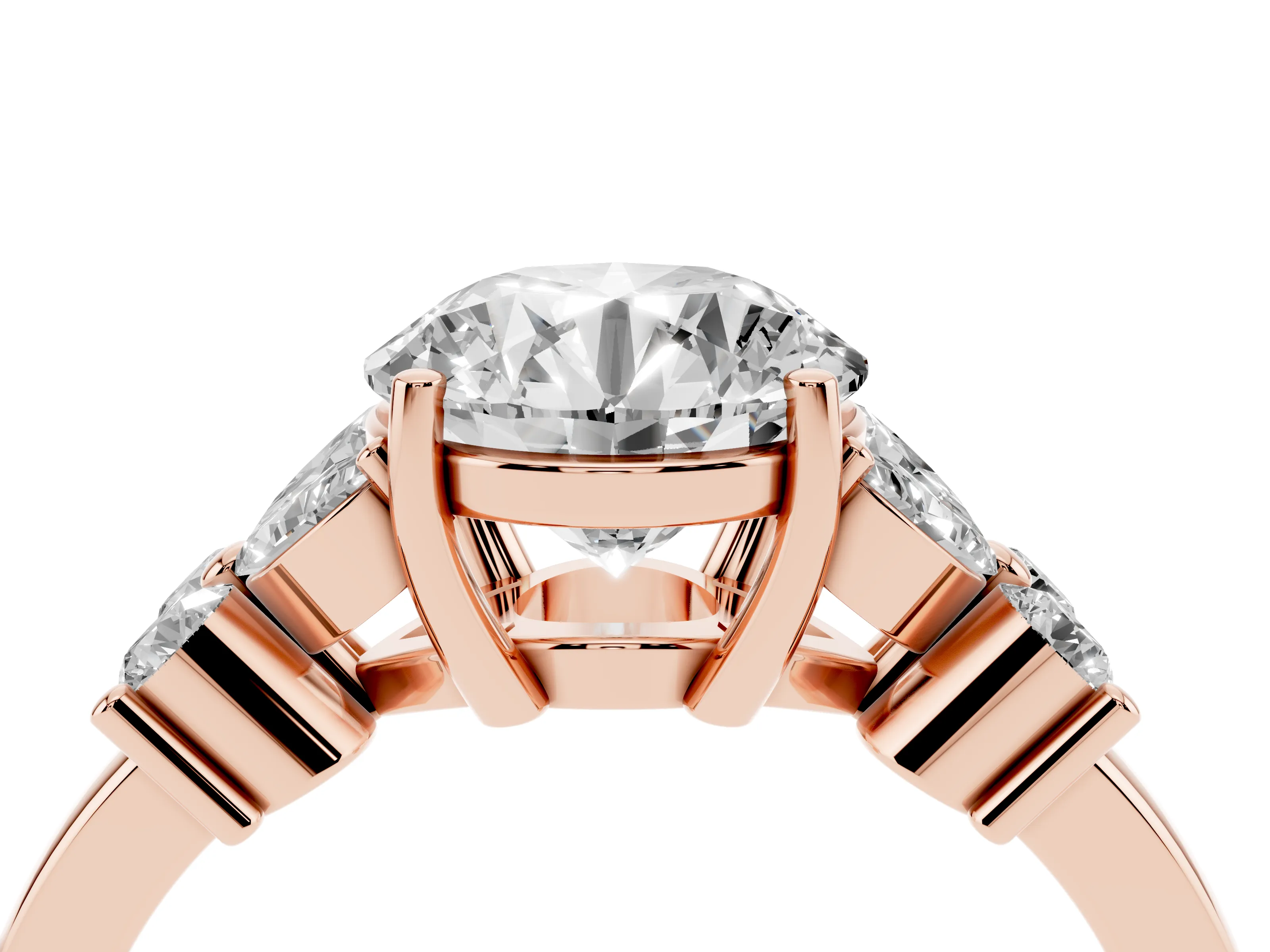 Round Cut Diamond Floral Cluster Ring Set in Rose gold with Marquise Petals and Prong Setting