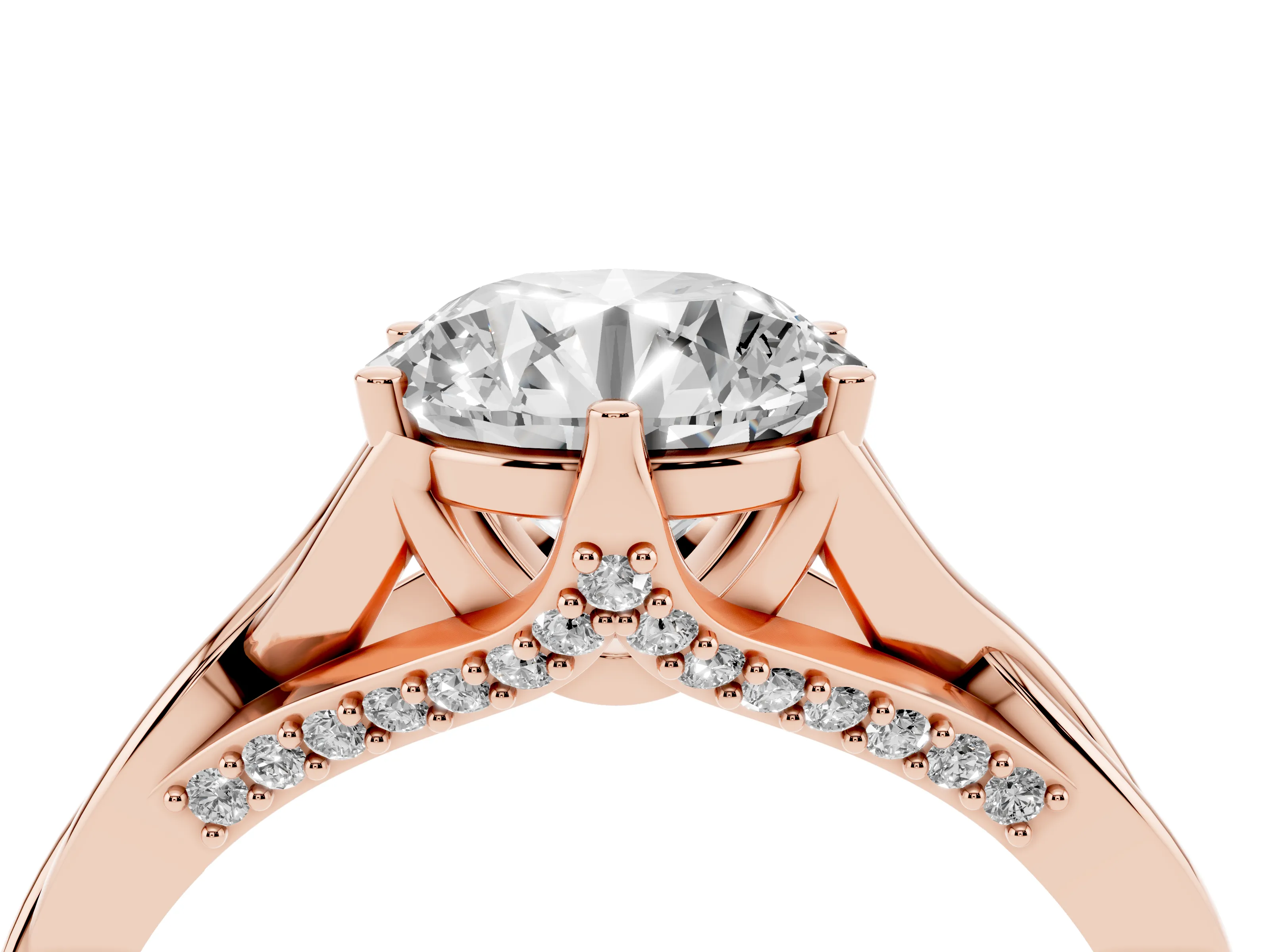 Round Cut Diamond Intertwined Twist Band Solitaire Ring Set in Rose gold with Prong Setting