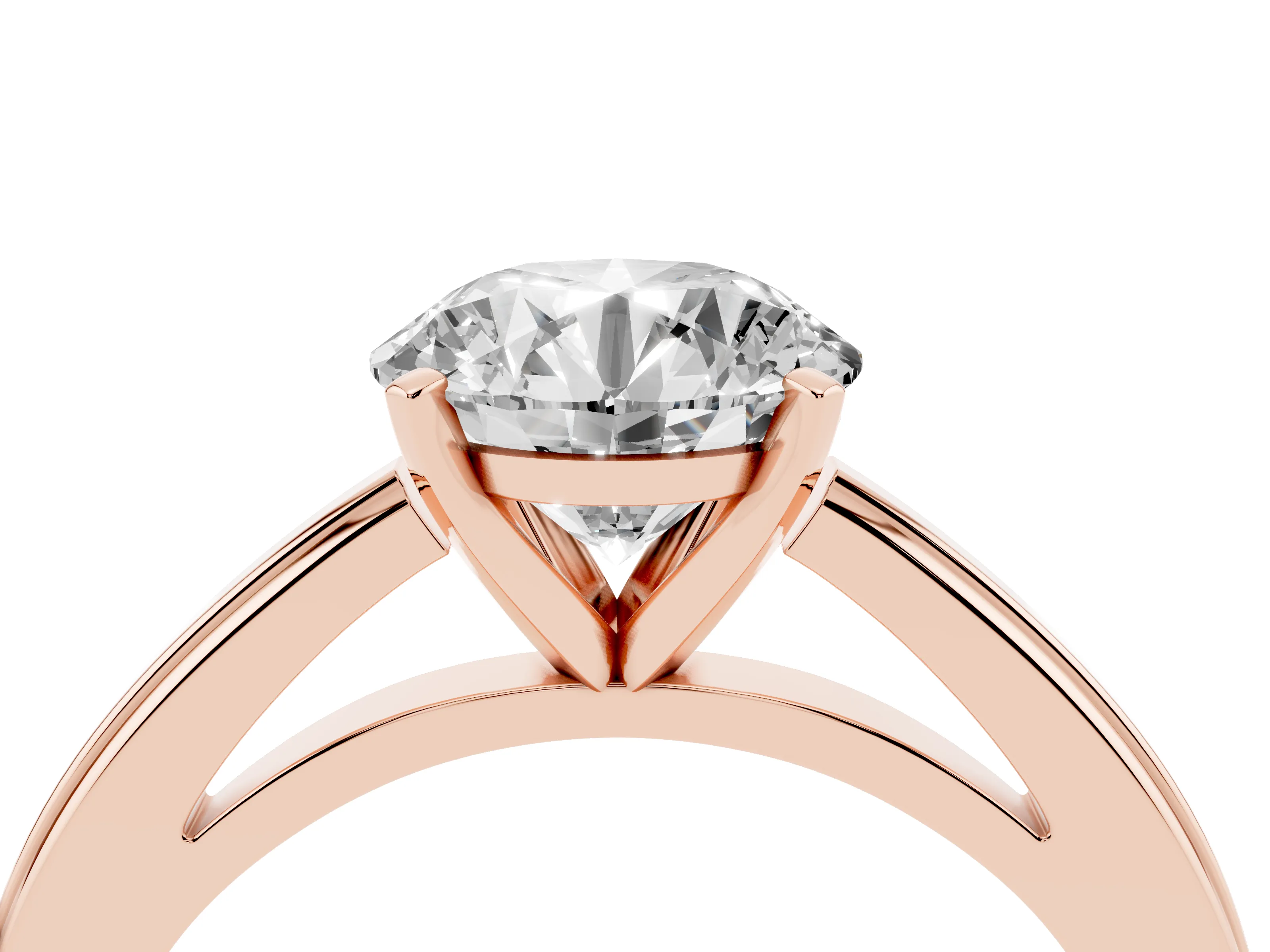 Round Cut Diamond Solitaire Ring Set in Rose gold with Prong Setting and Classic Band