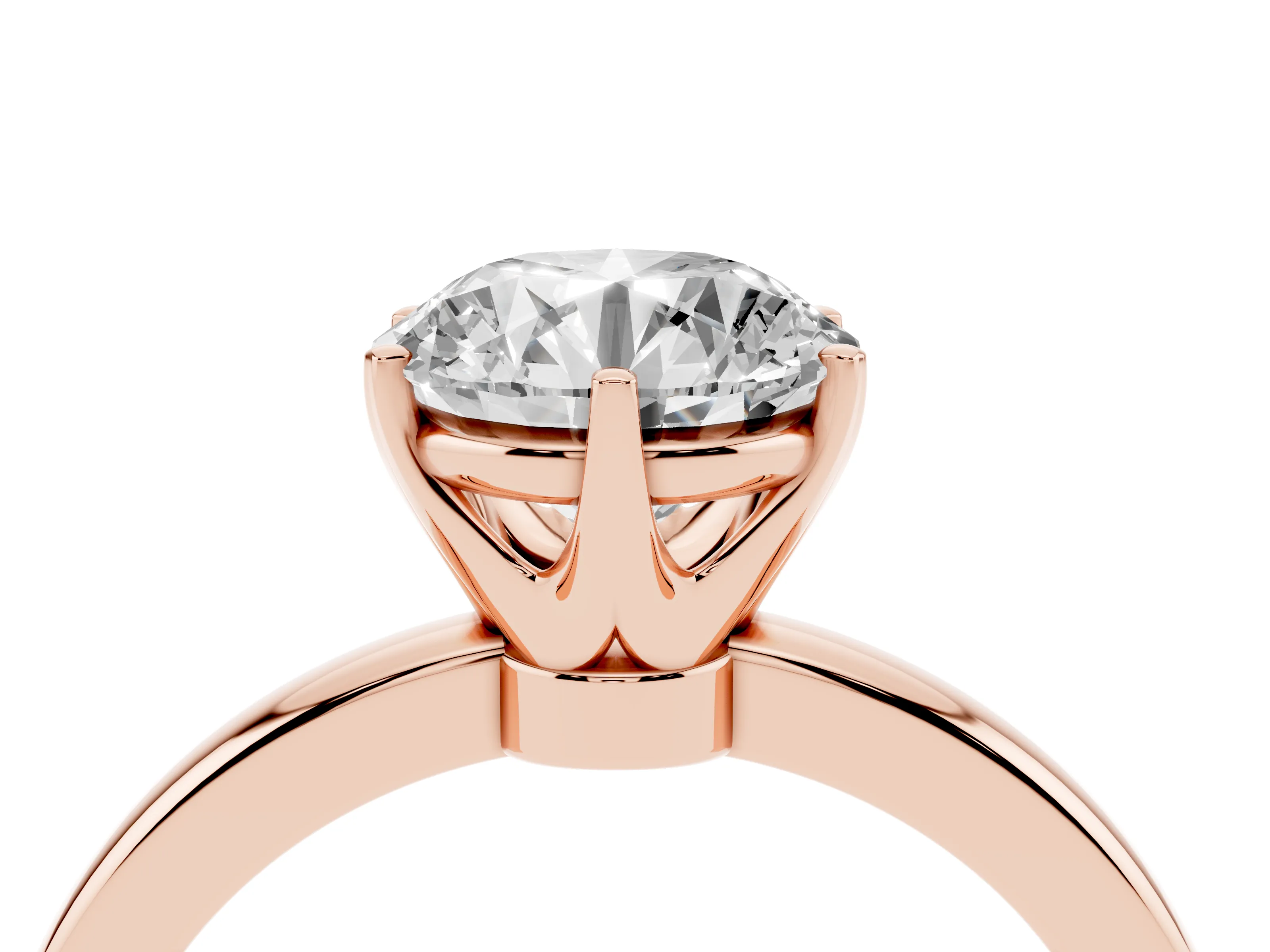 Round Cut Diamond Solitaire Ring Set in Rose gold with Raised Prong Setting on a Classic Band
