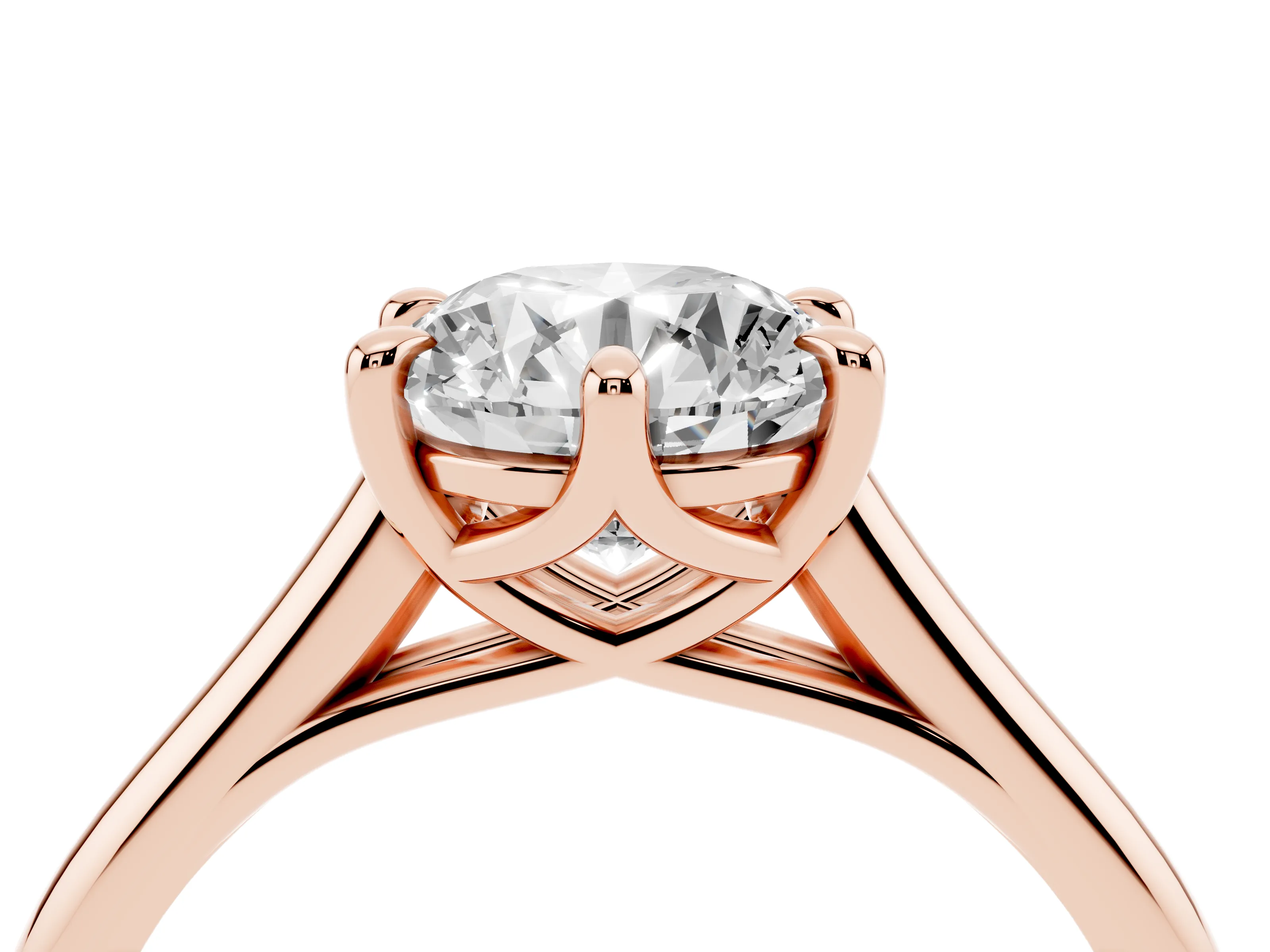 Round Cut Diamond Solitaire Engagement Ring Set in Rose gold with Prong Setting and Plain Classic Band