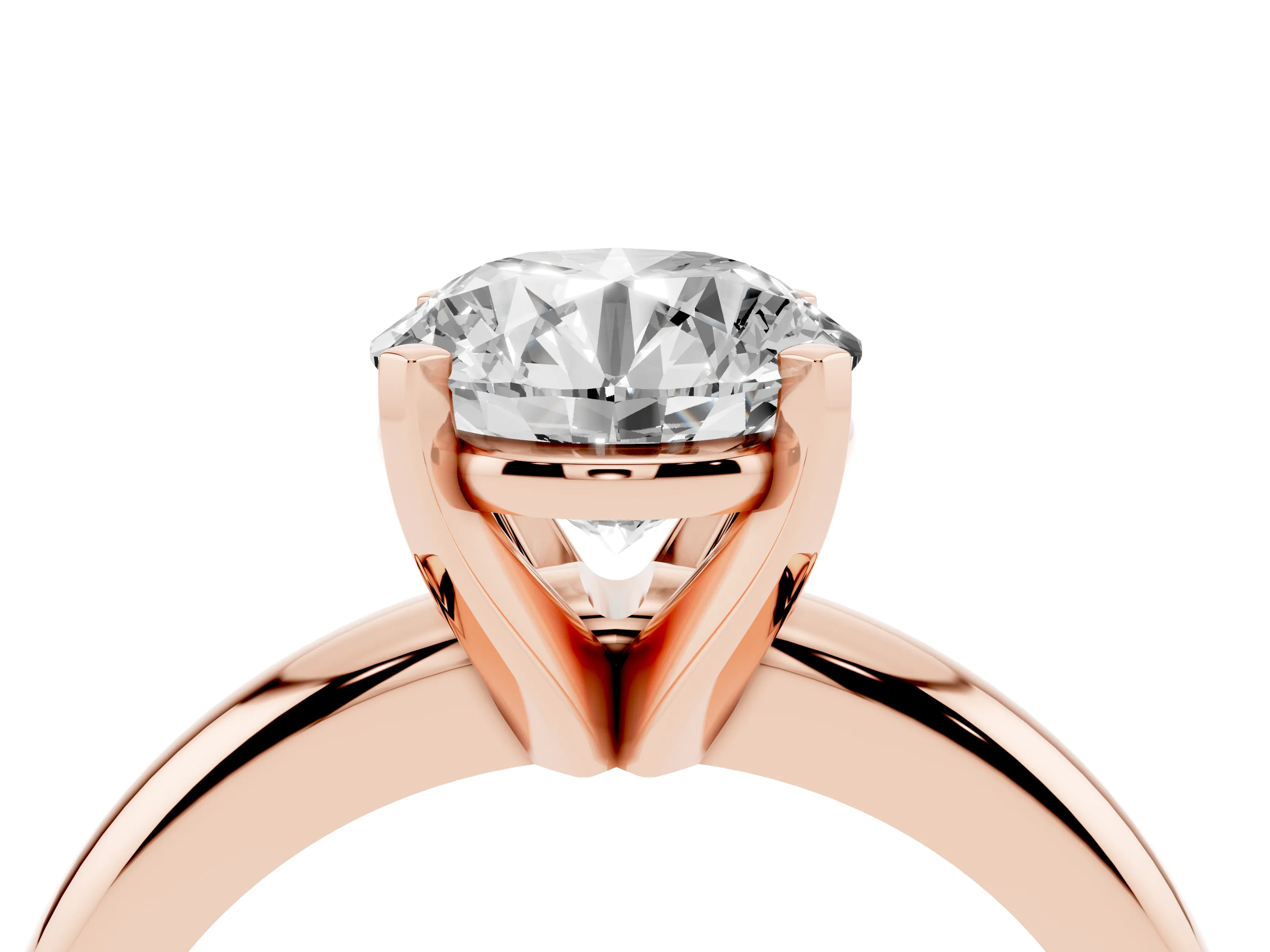 Round Cut Diamond Solitaire Engagement Ring Set in Rose gold with Round Band and Prong Setting