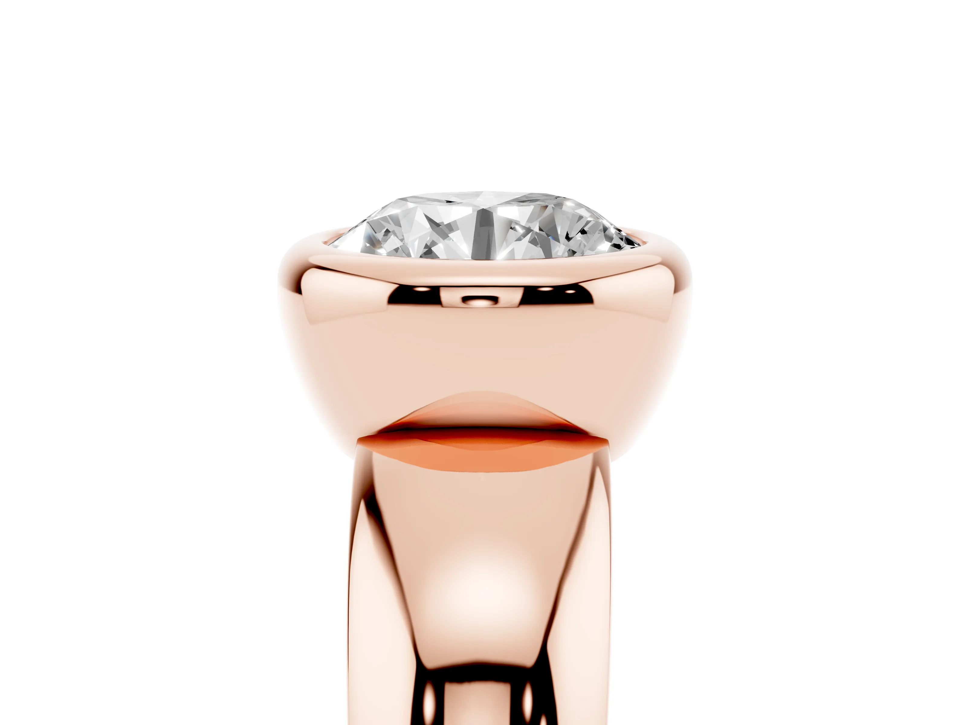 Bezel Set Round Cut Diamond Solitaire Ring Set in Rose gold with Wide Band