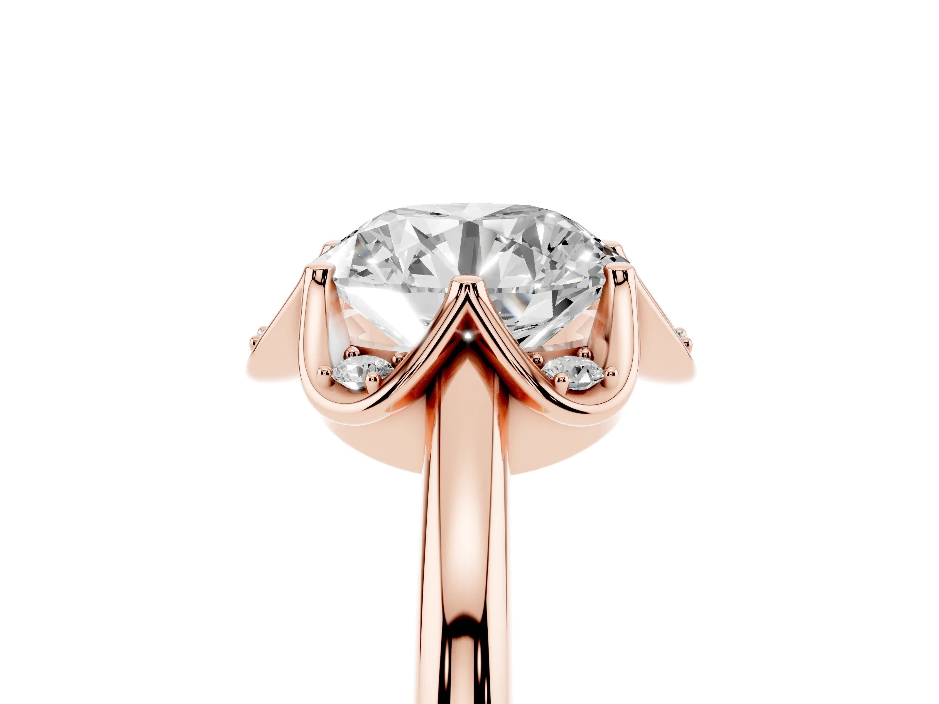 Round Cut Diamond Round Cluster Halo Ring Set in Rose gold with Solitaire Band and Prong Setting