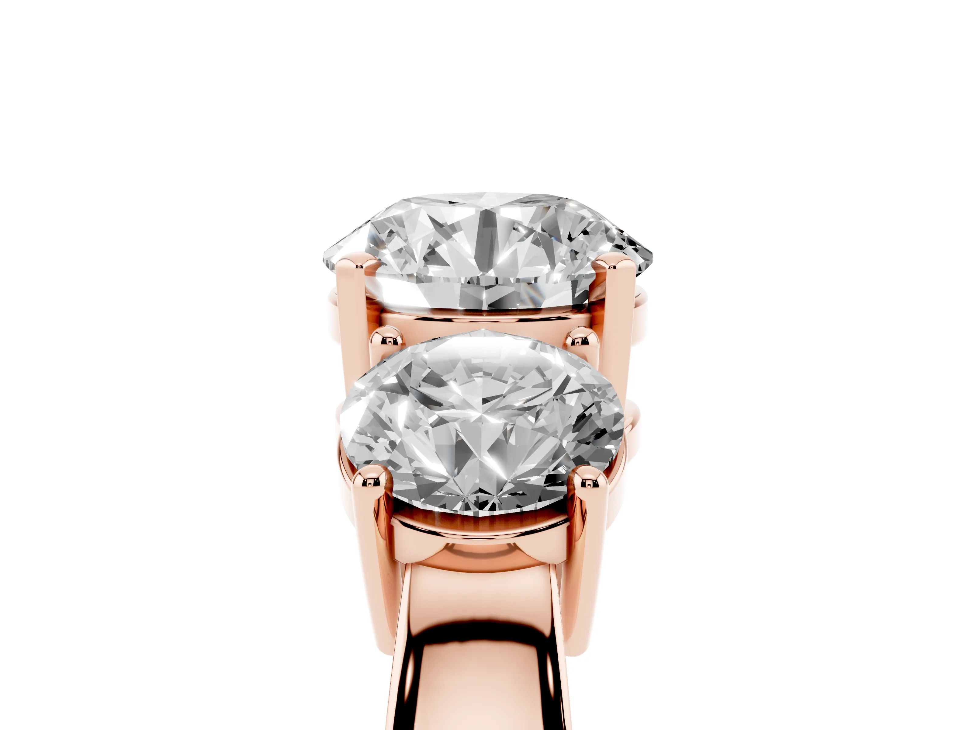 Round Cut Diamond Three-Stone Ring Set in Rose gold with Round Side Stones and Classic Band