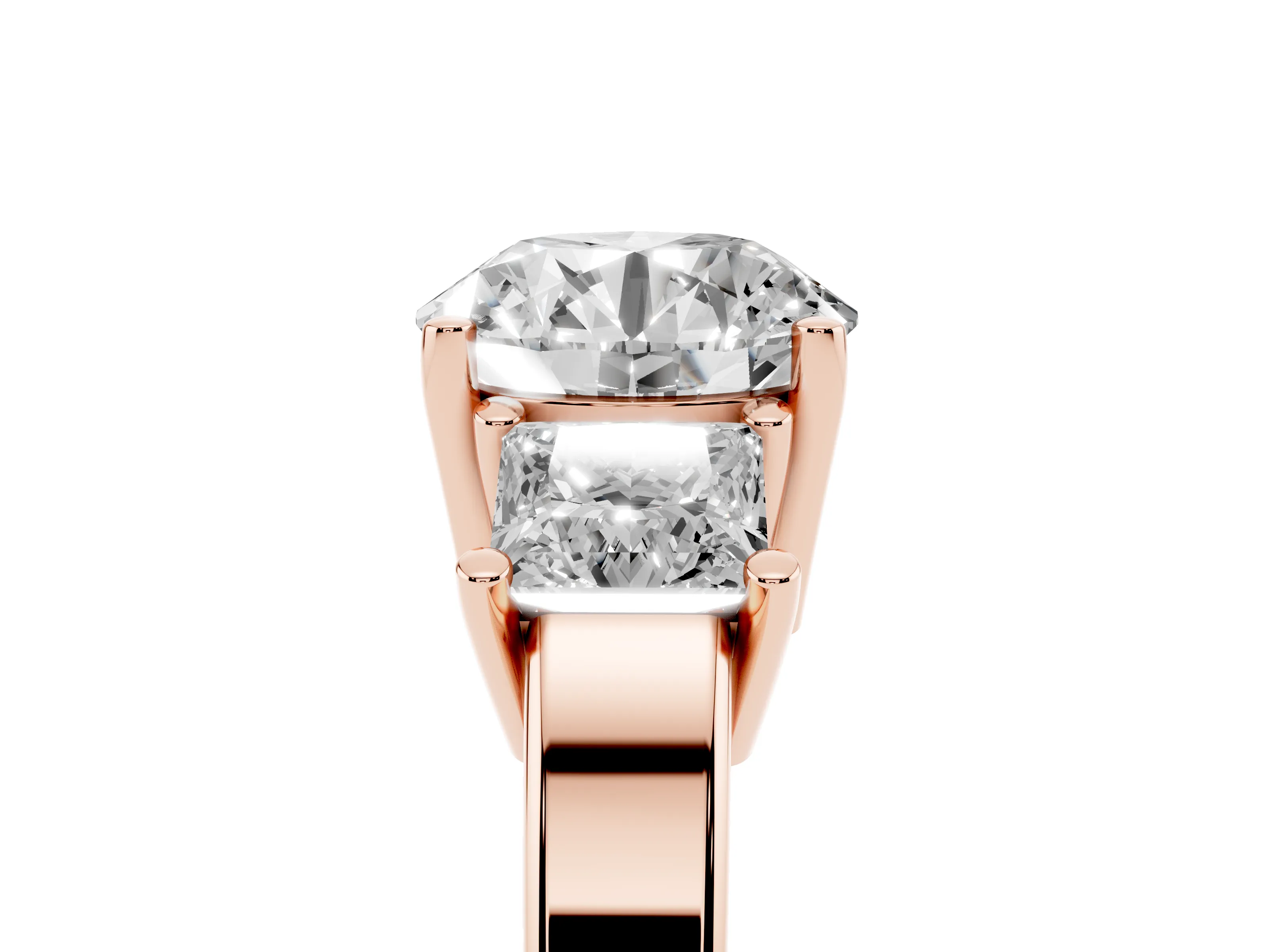 Three-Stone Round Cut Diamond Solitaire Ring Set in Rose gold with Prong Setting
