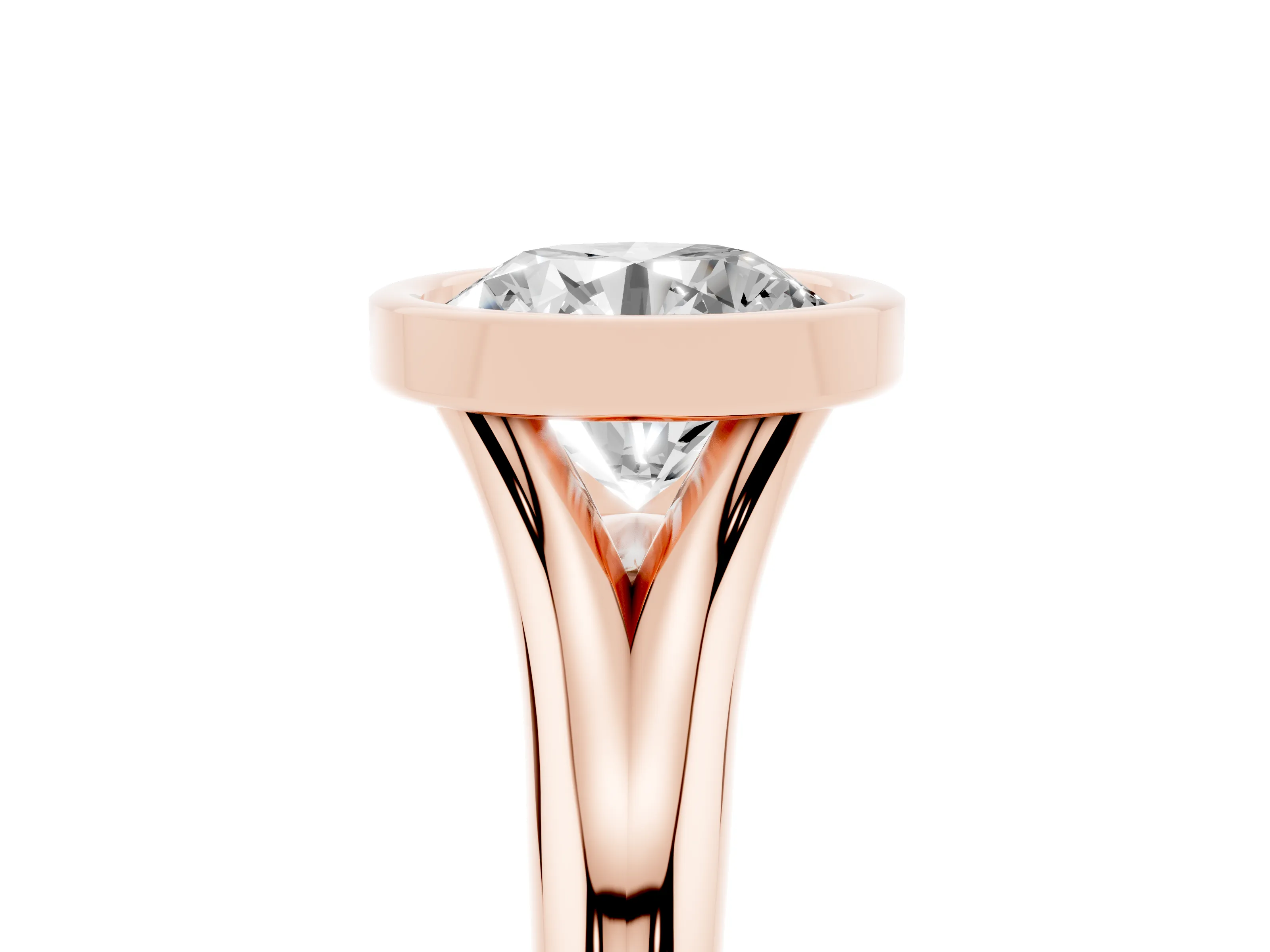 Bezel Set Round Cut Diamond Solitaire Ring Set in Rose gold with Smooth Band