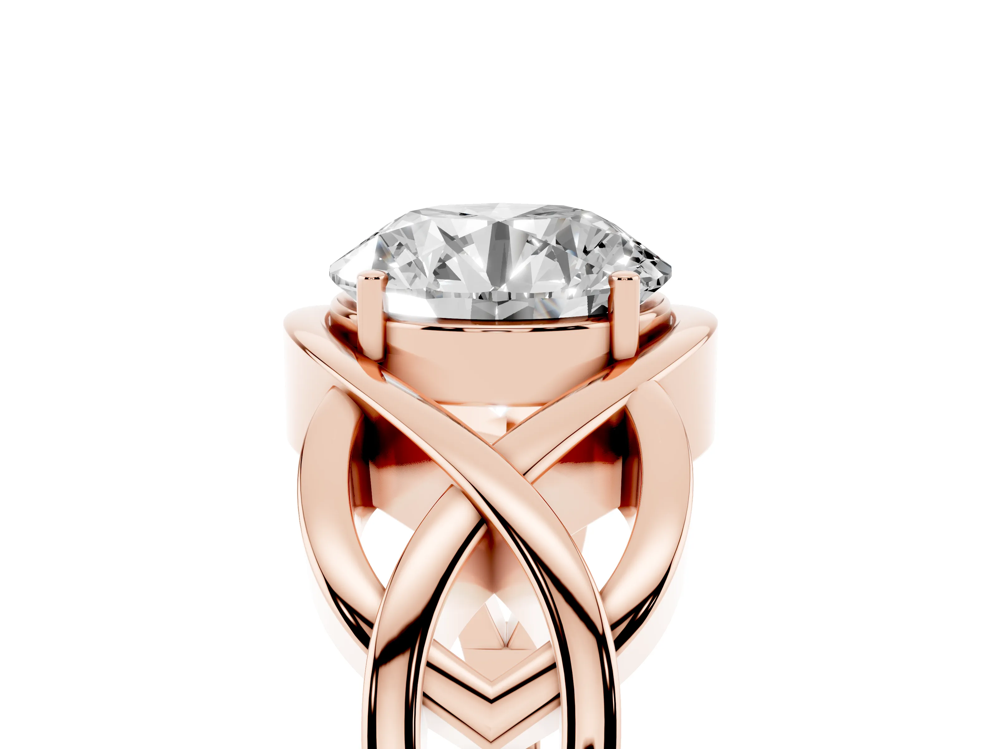 Round Cut Diamond Solitaire Ring Set in Rose gold with Intertwined Band