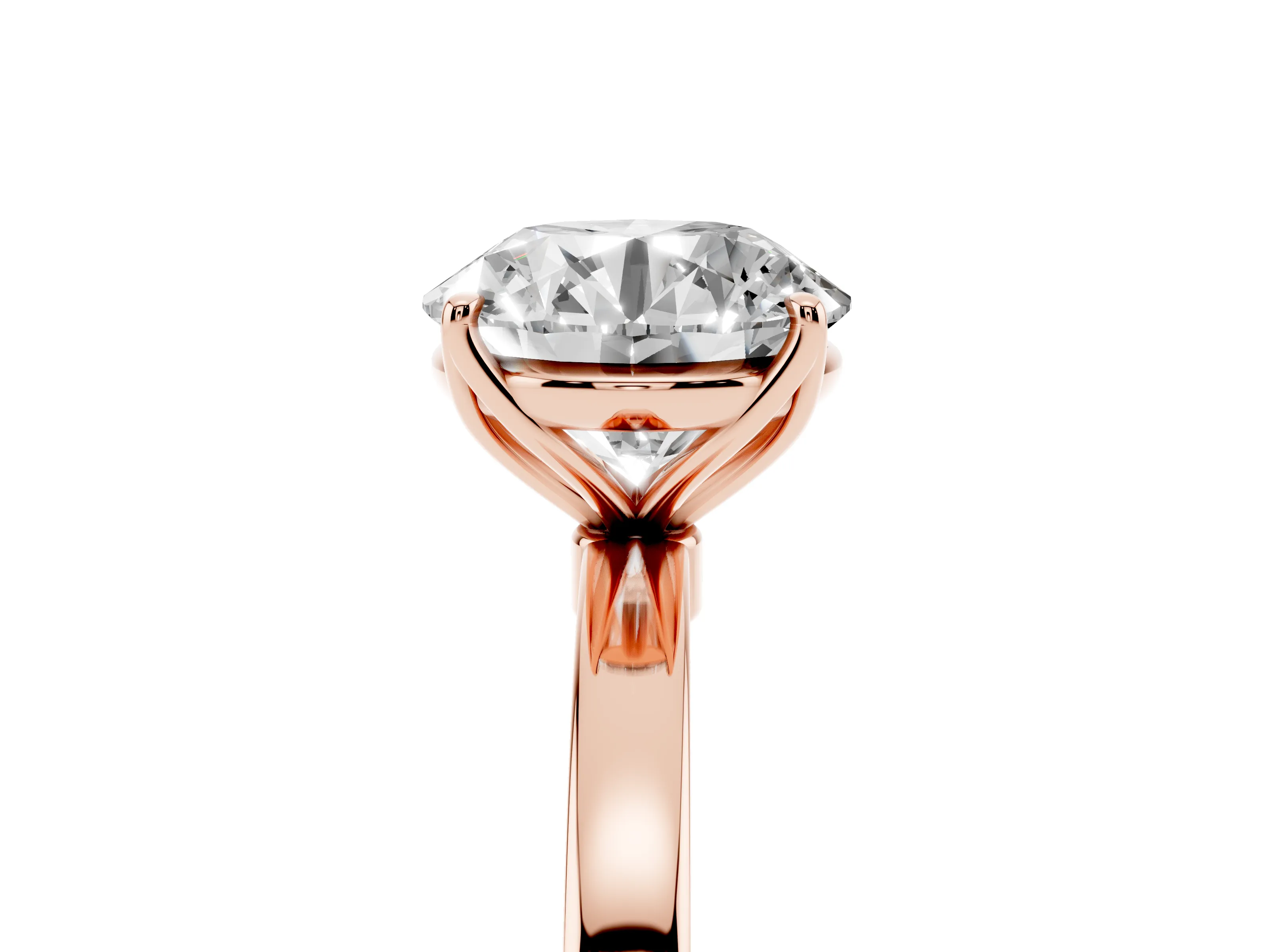 Round Cut Diamond Solitaire Ring Set in Rose gold with Prong Setting and Thin Polished Band