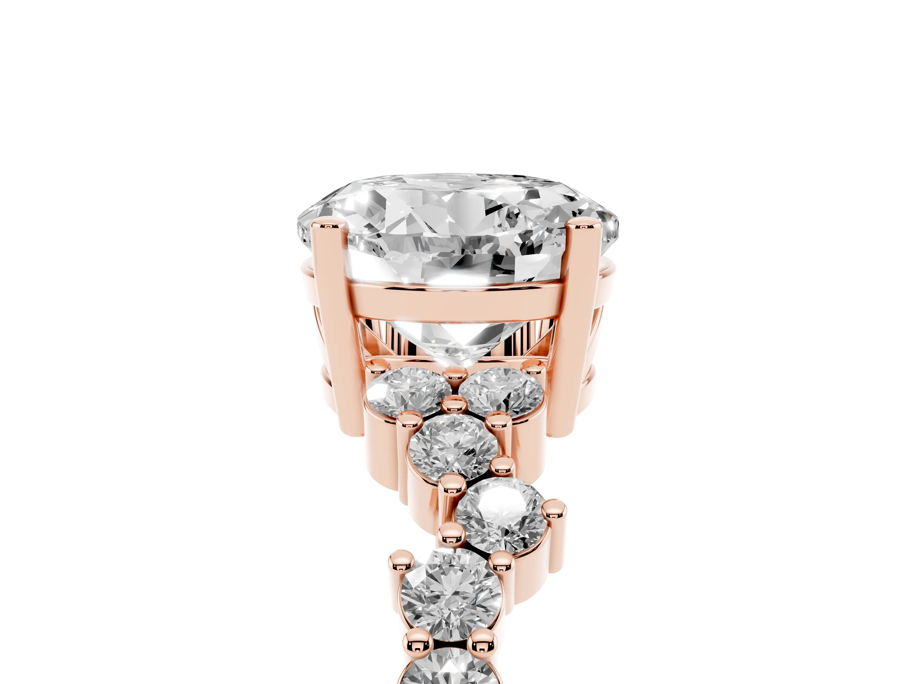 Round Cut Diamond Ring Set in Rose gold with Scattered Round Accents