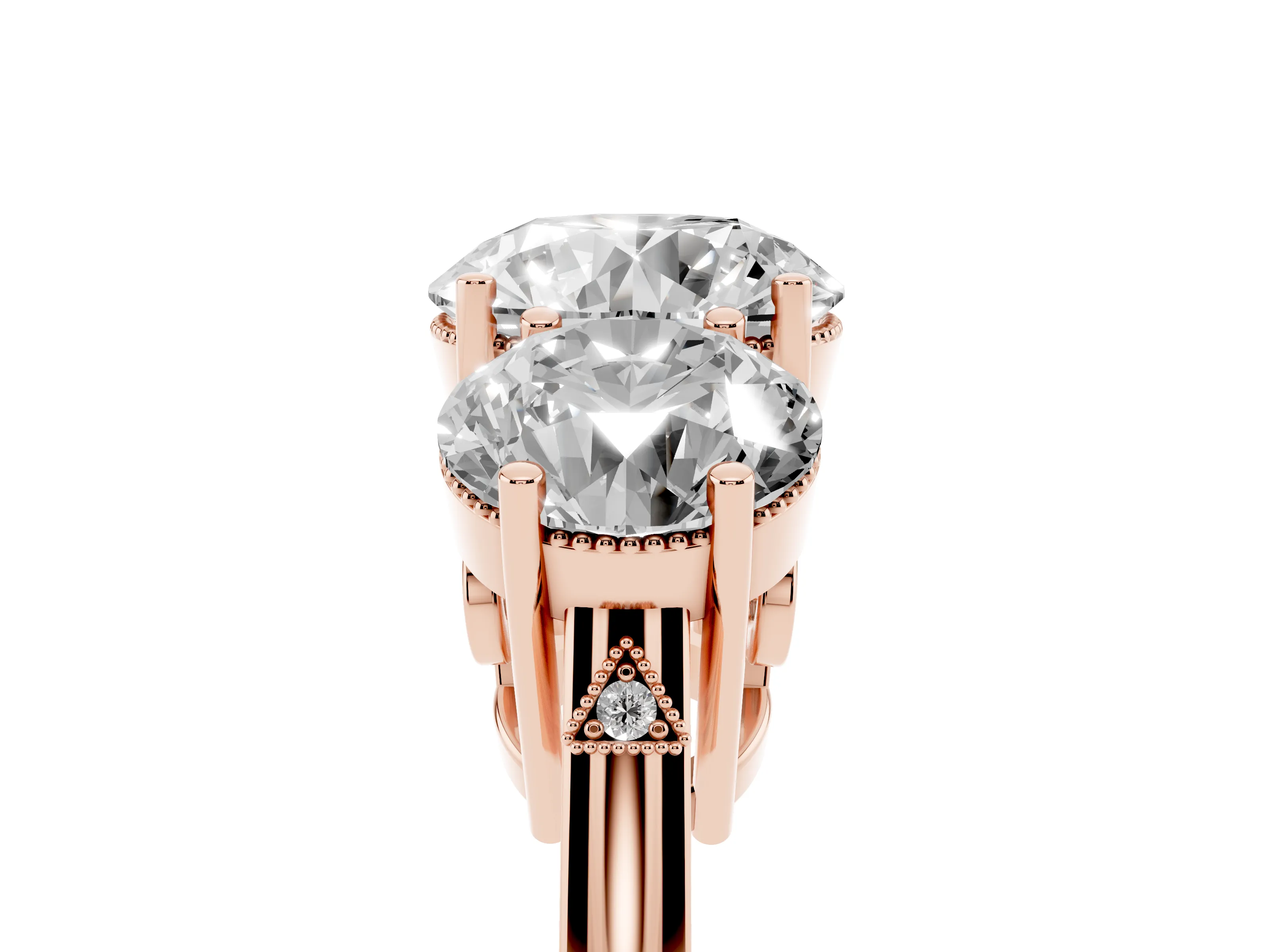 Round Cut Diamond Three-Stone Engagement Ring Set in Rose gold with Polished Band