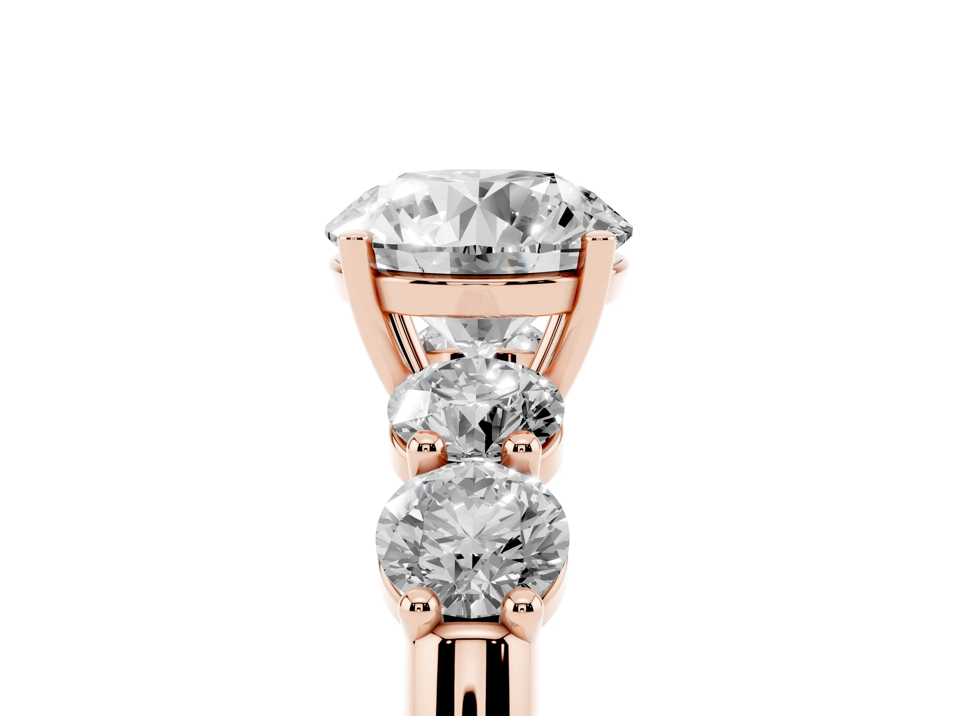 Round Cut Diamond Five-Stone Prong Set Ring Set in Rose gold with Classic Band