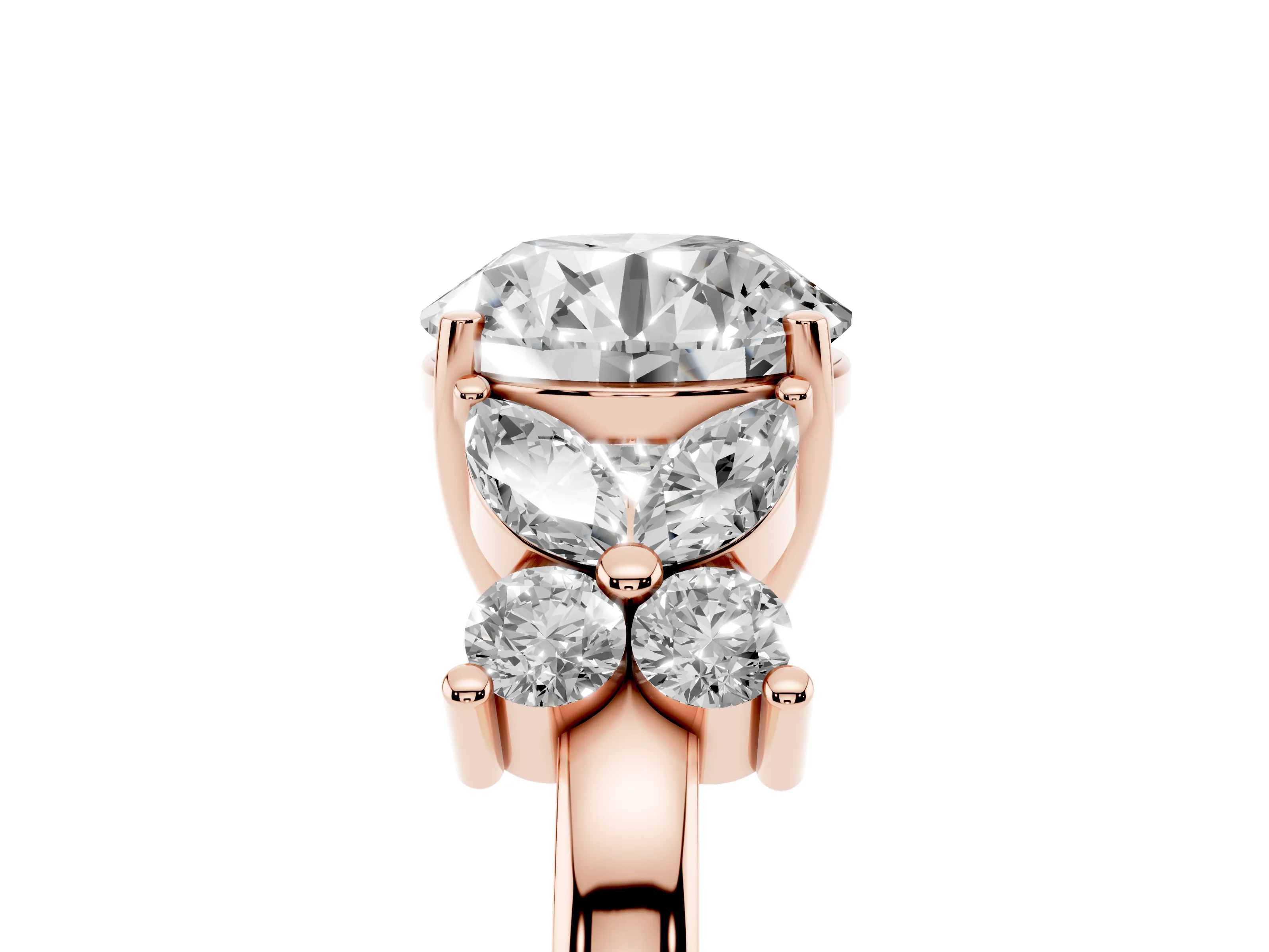 Round Cut Diamond Floral Cluster Ring Set in Rose gold with Marquise Petals and Prong Setting