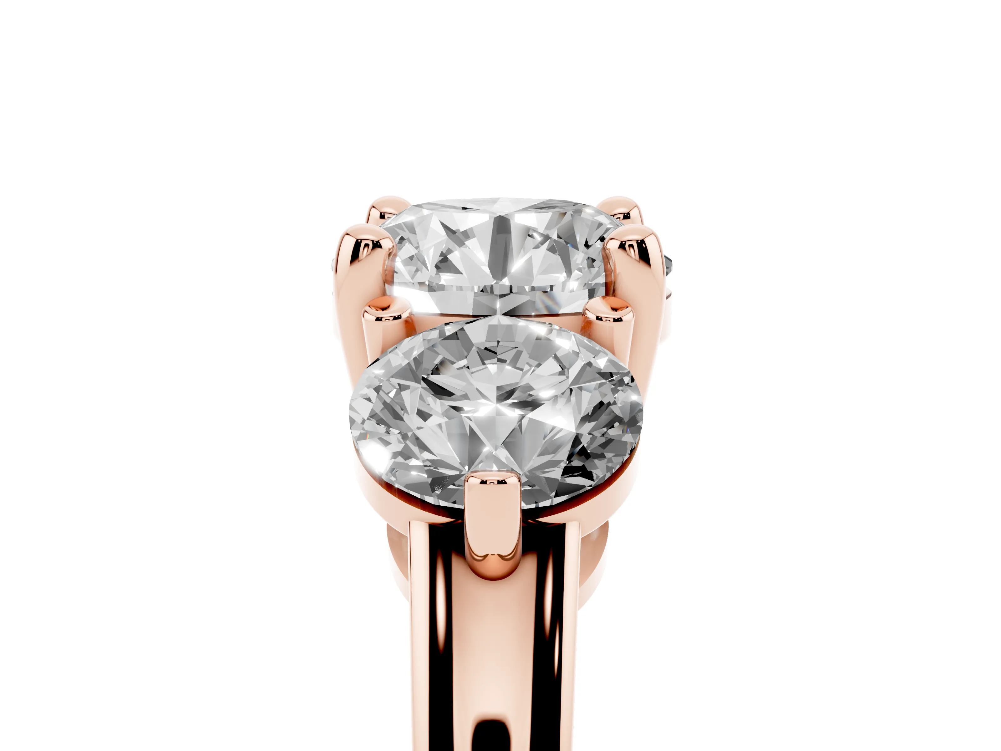 Round Cut Diamond Three-Stone Ring Set in Rose gold with Prong Setting and Classic Band