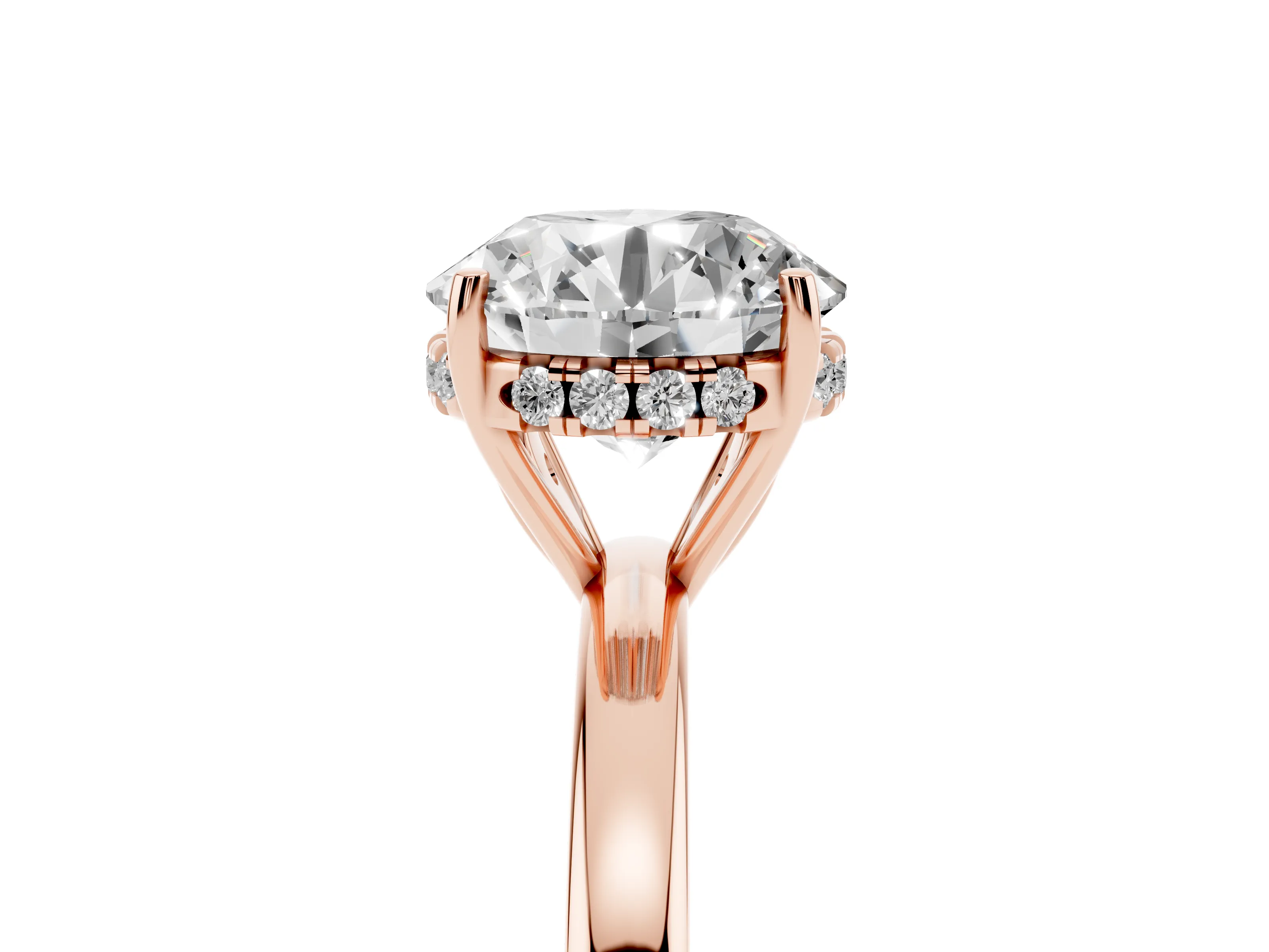 Round Cut Diamond Solitaire Ring Set in Rose gold with Plain Band and Prong Setting
