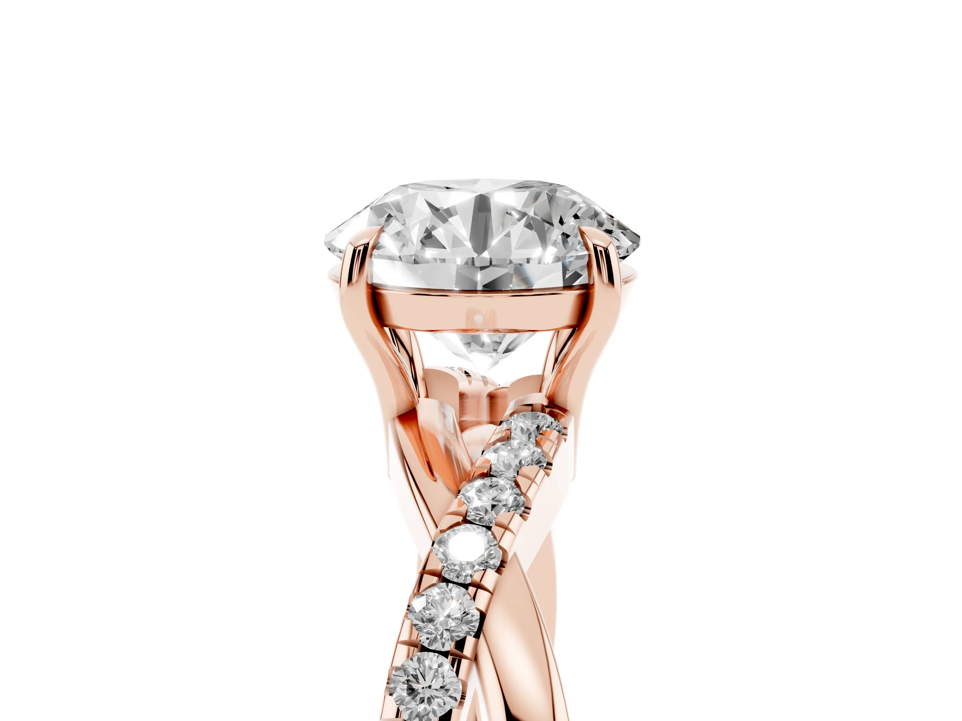 Round Cut Diamond Twisted Pavé Band Ring Set in Rose gold with Prong Setting