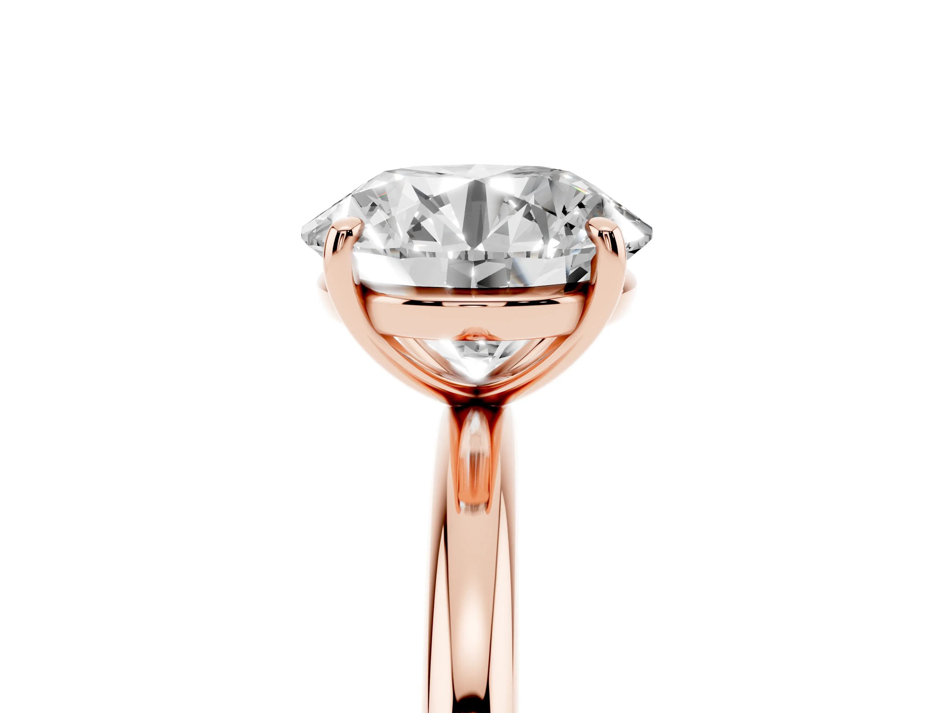 Round Cut Diamond Solitaire Ring Set in Rose gold with Prong Setting on a Polished Plain Band
