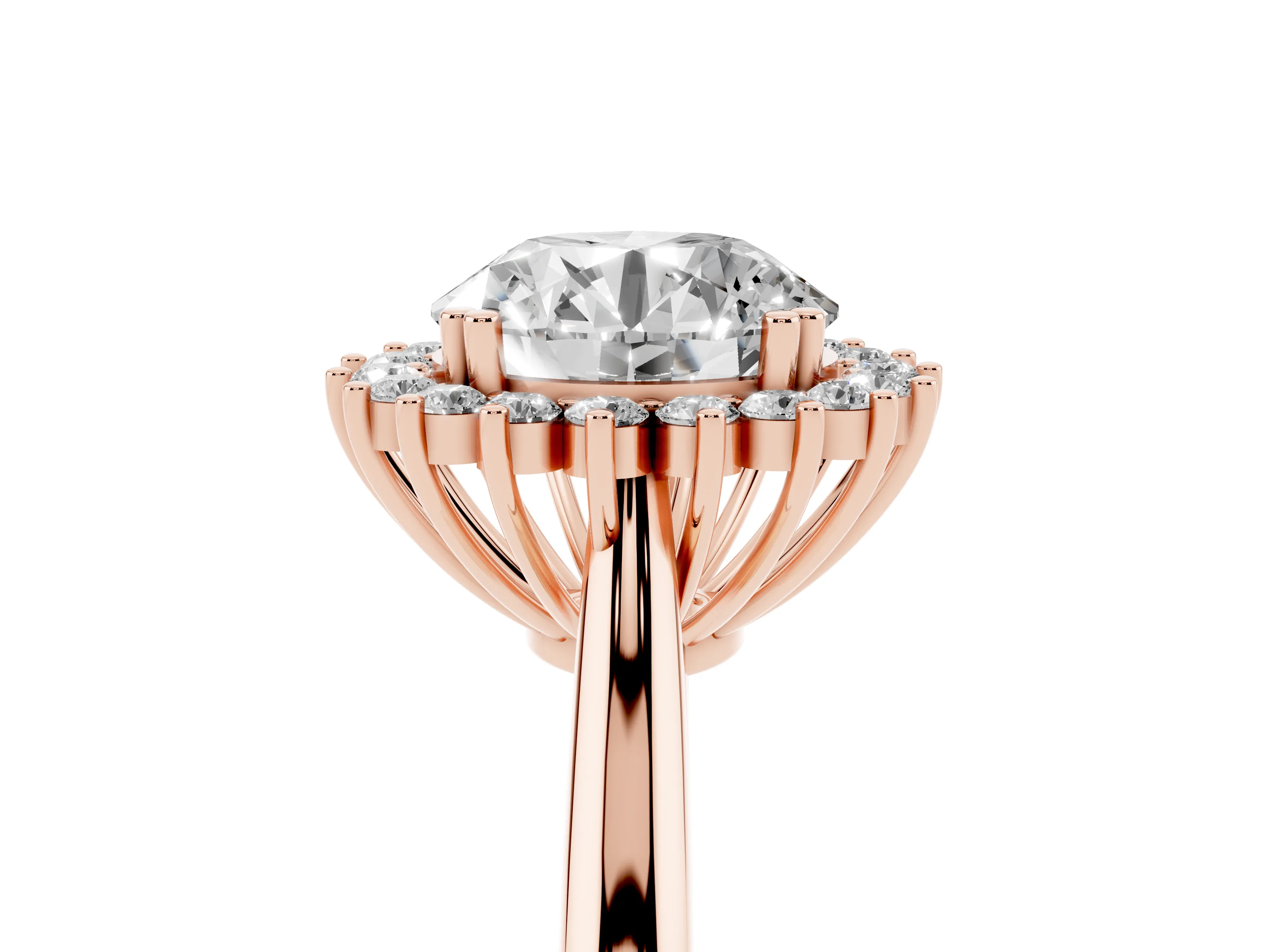 Round Cut Diamond Halo Ring Set in Rose gold with Plain Solitaire Band and Prong Setting