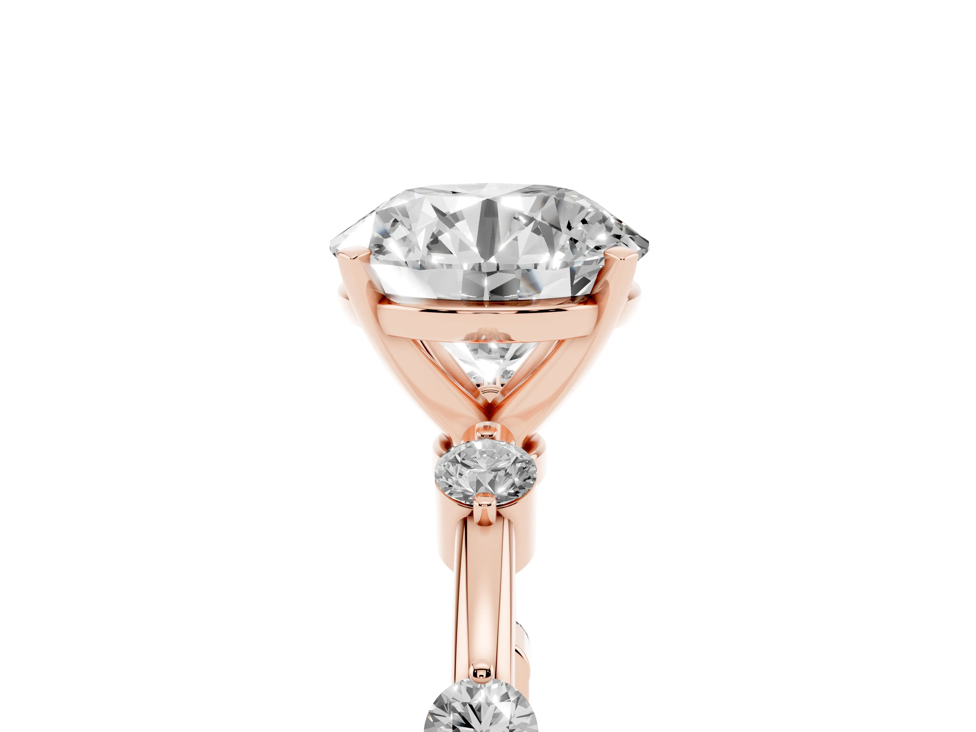 Round Cut Diamond Solitaire Ring Set in Rose gold with Bezel Set Side Stones and Prong Setting