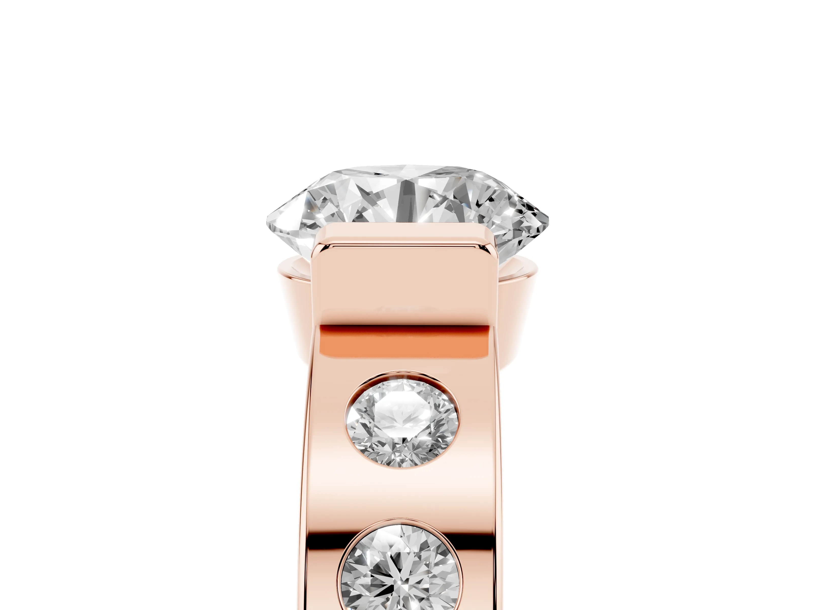 Round Cut Diamond Channel-Set Band Ring Set in Rose gold with Bezel Prong Setting