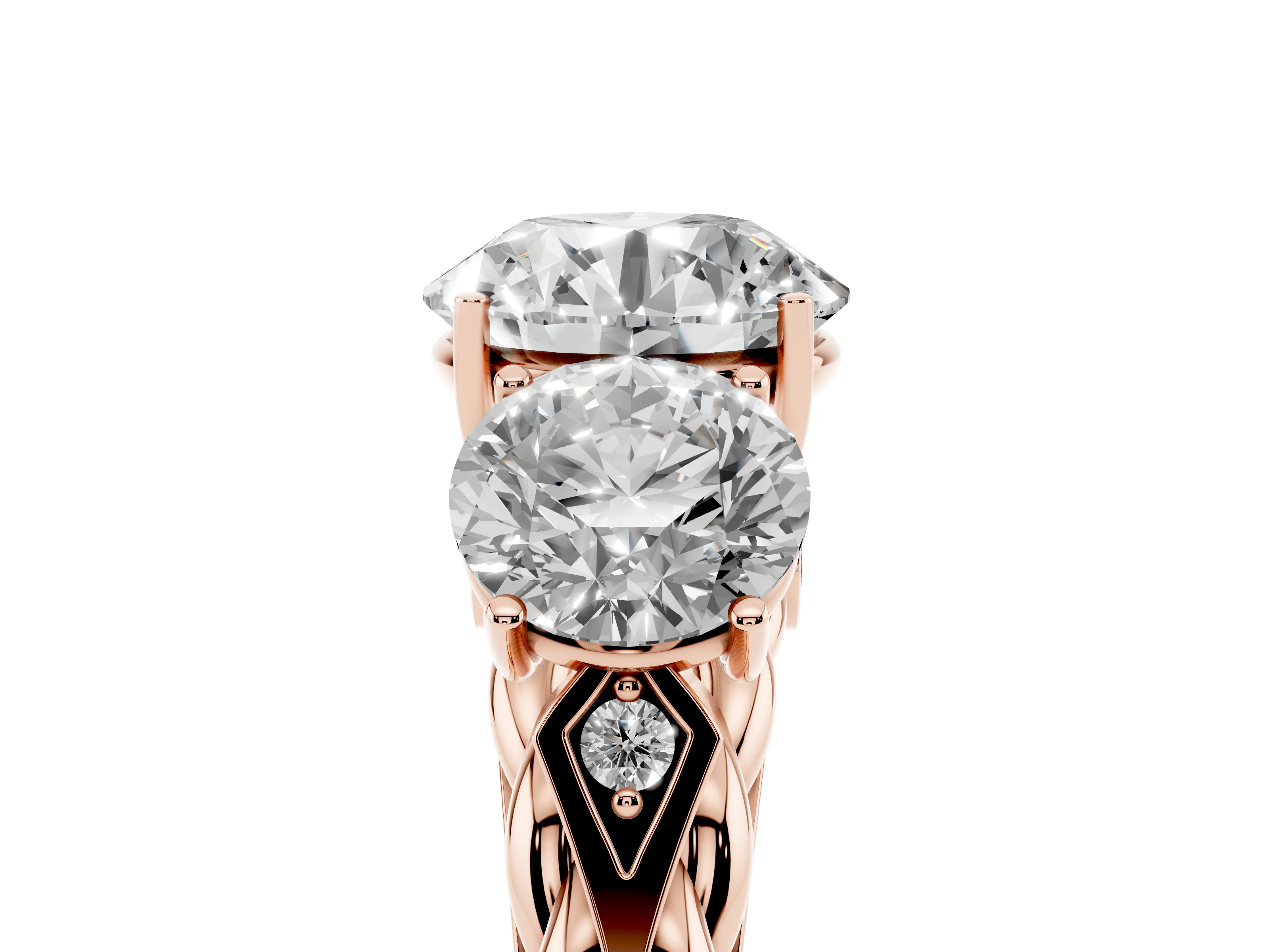 Round Cut Diamond Three-Stone Ring Set in Rose gold with Braided Band