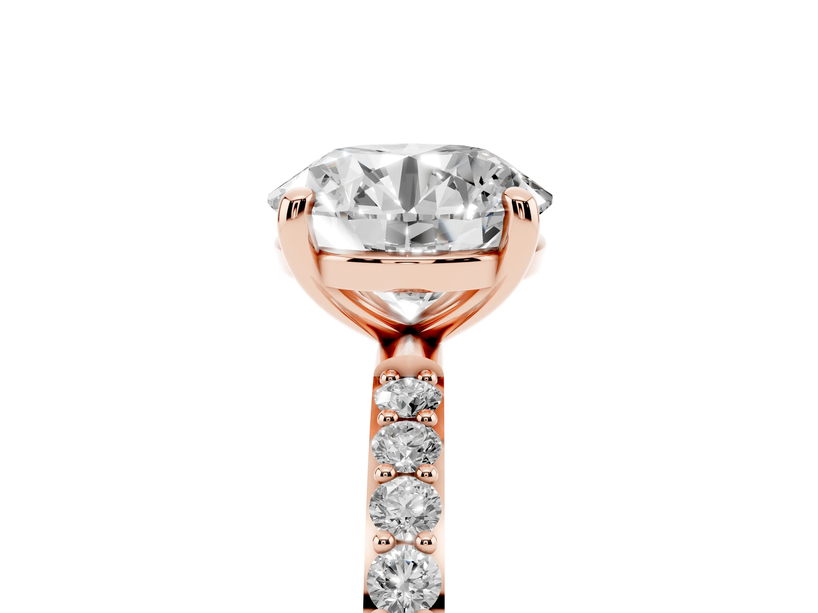Round Cut Diamond Solitaire Ring Set in Rose gold with Round Pavé Band and Prong Setting