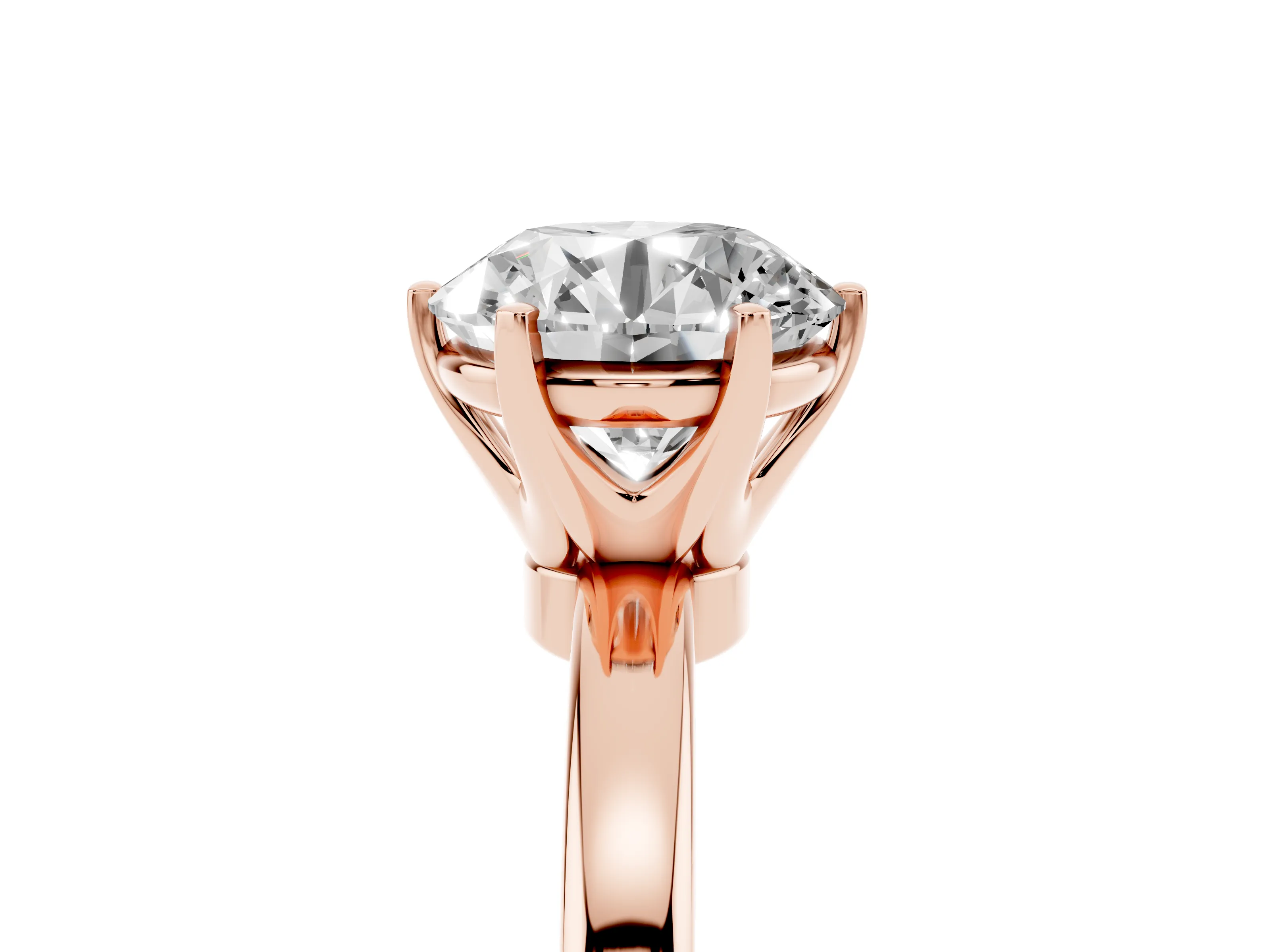 Round Cut Diamond Solitaire Ring Set in Rose gold with Raised Prong Setting on a Classic Band
