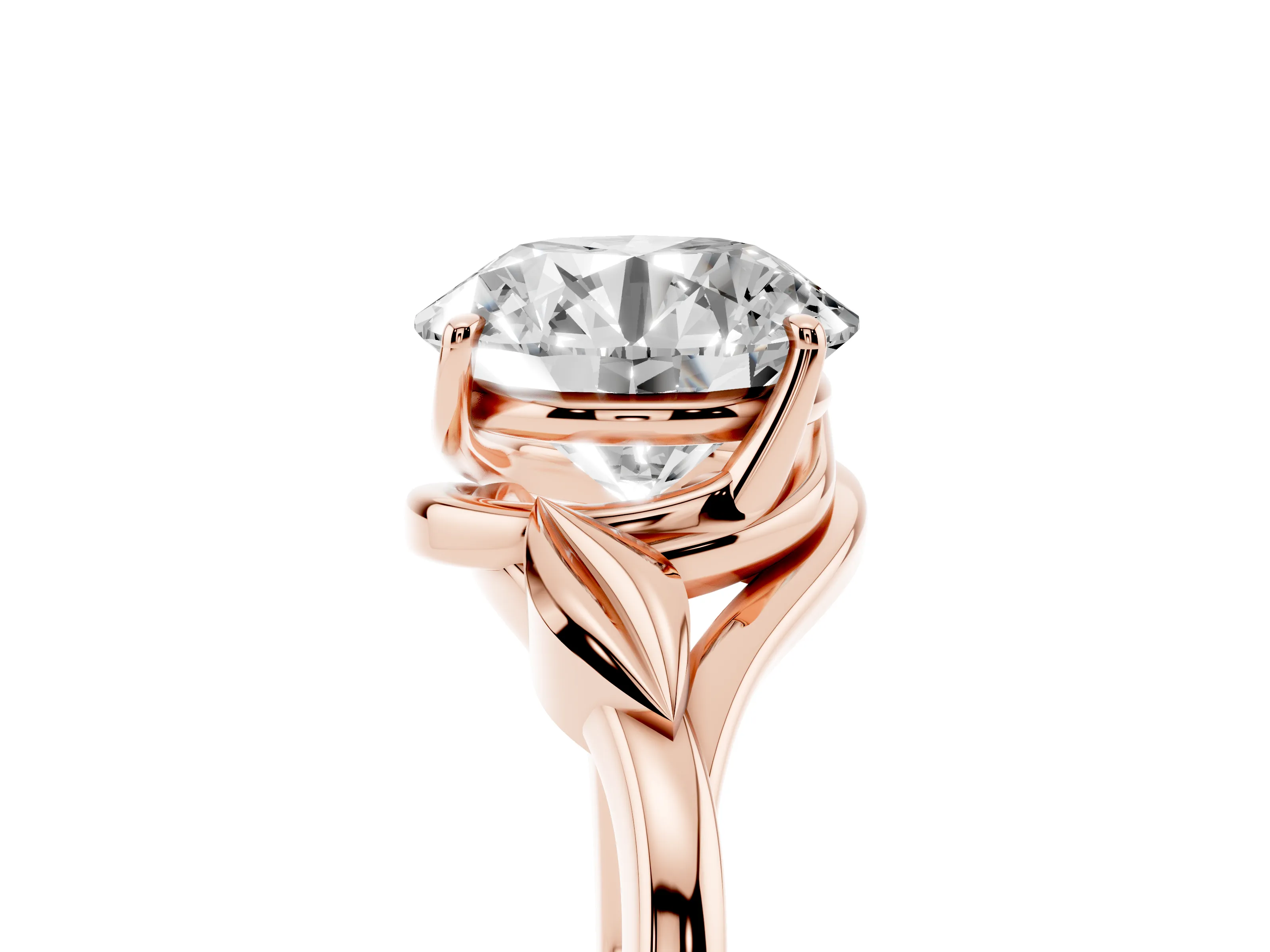 Round Cut Diamond Solitaire Ring Set in Rose gold with Polished Twist Band