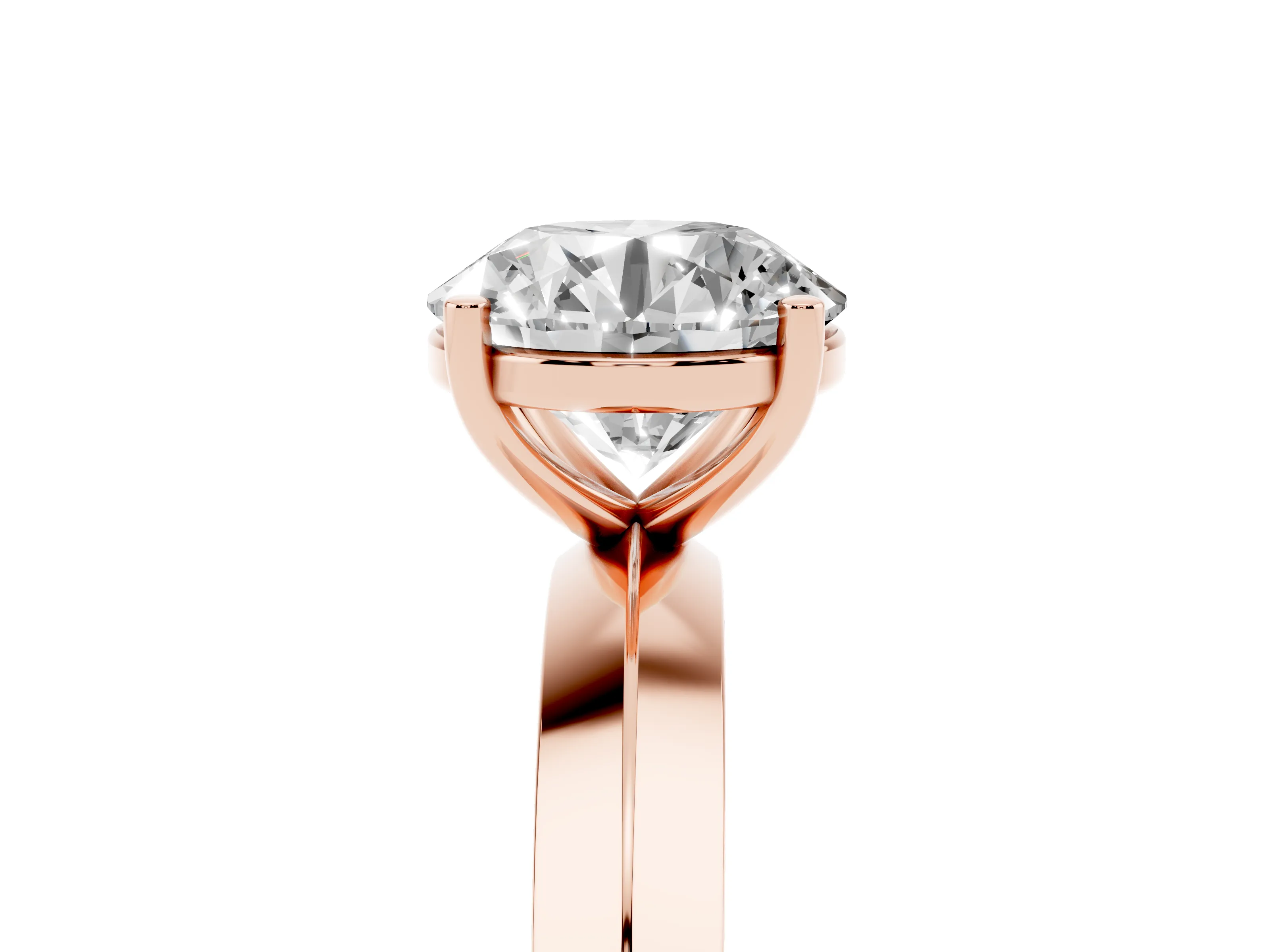 Round Cut Diamond Solitaire Engagement Ring Set in Rose gold with Flat Band and Prong Setting