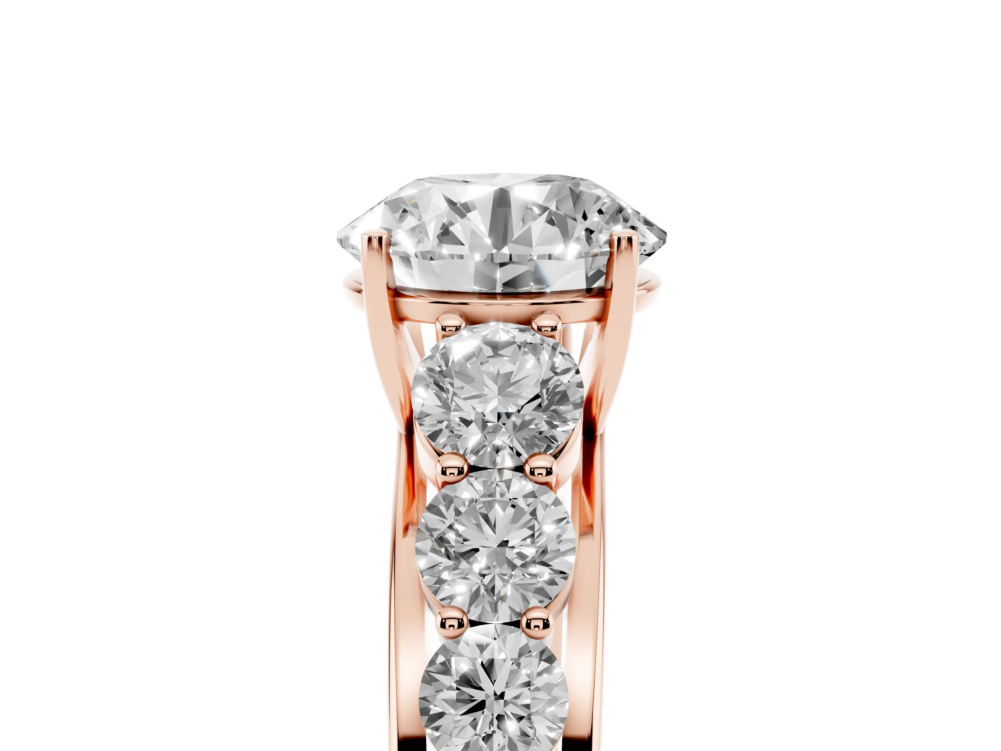 Round Cut Diamond Solitaire Ring Set in Rose gold with Pavé-Set Band and Prong Setting