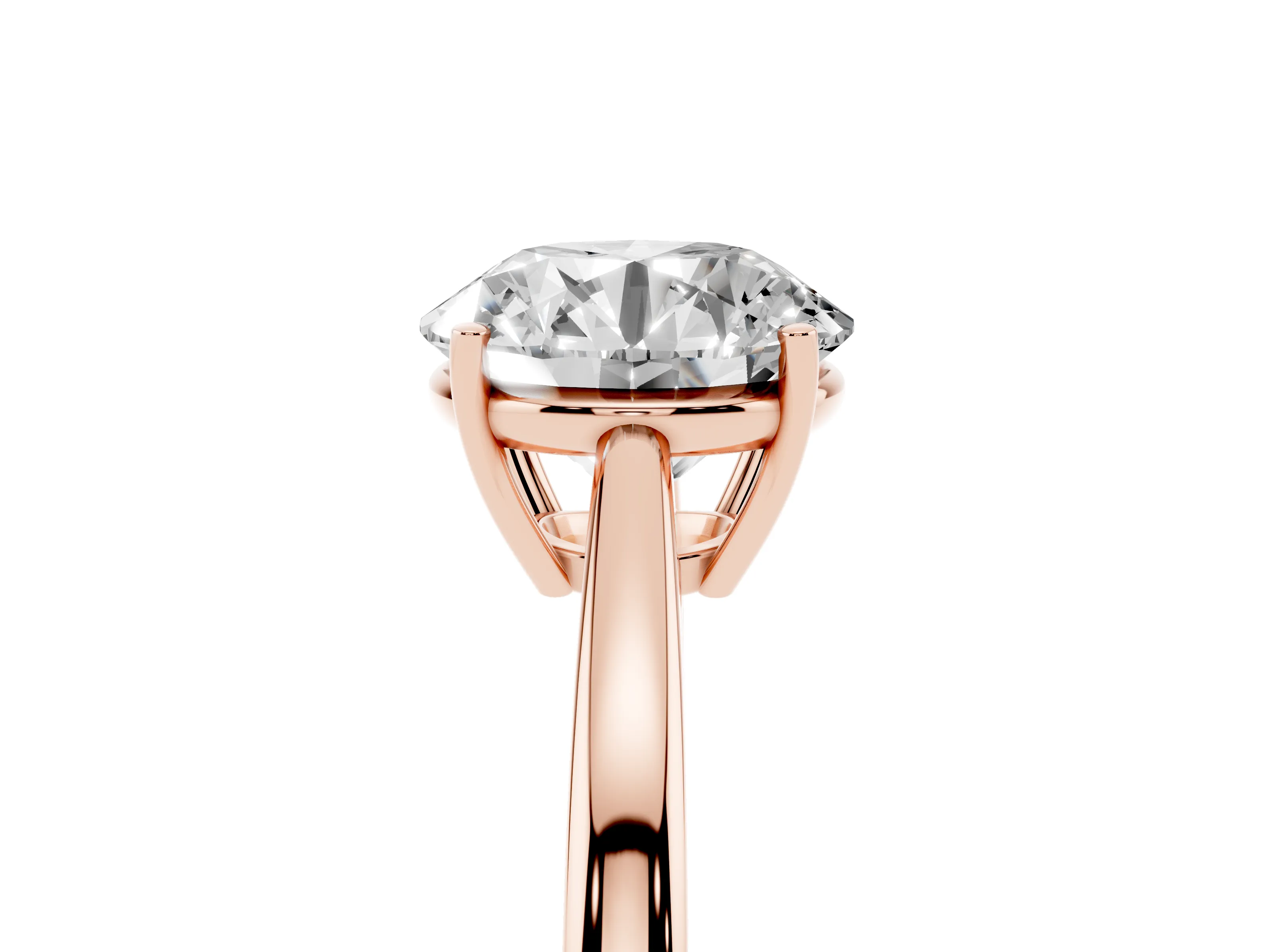 Round Cut Diamond Solitaire Ring Set in Rose gold with Split Shank and Prong Setting