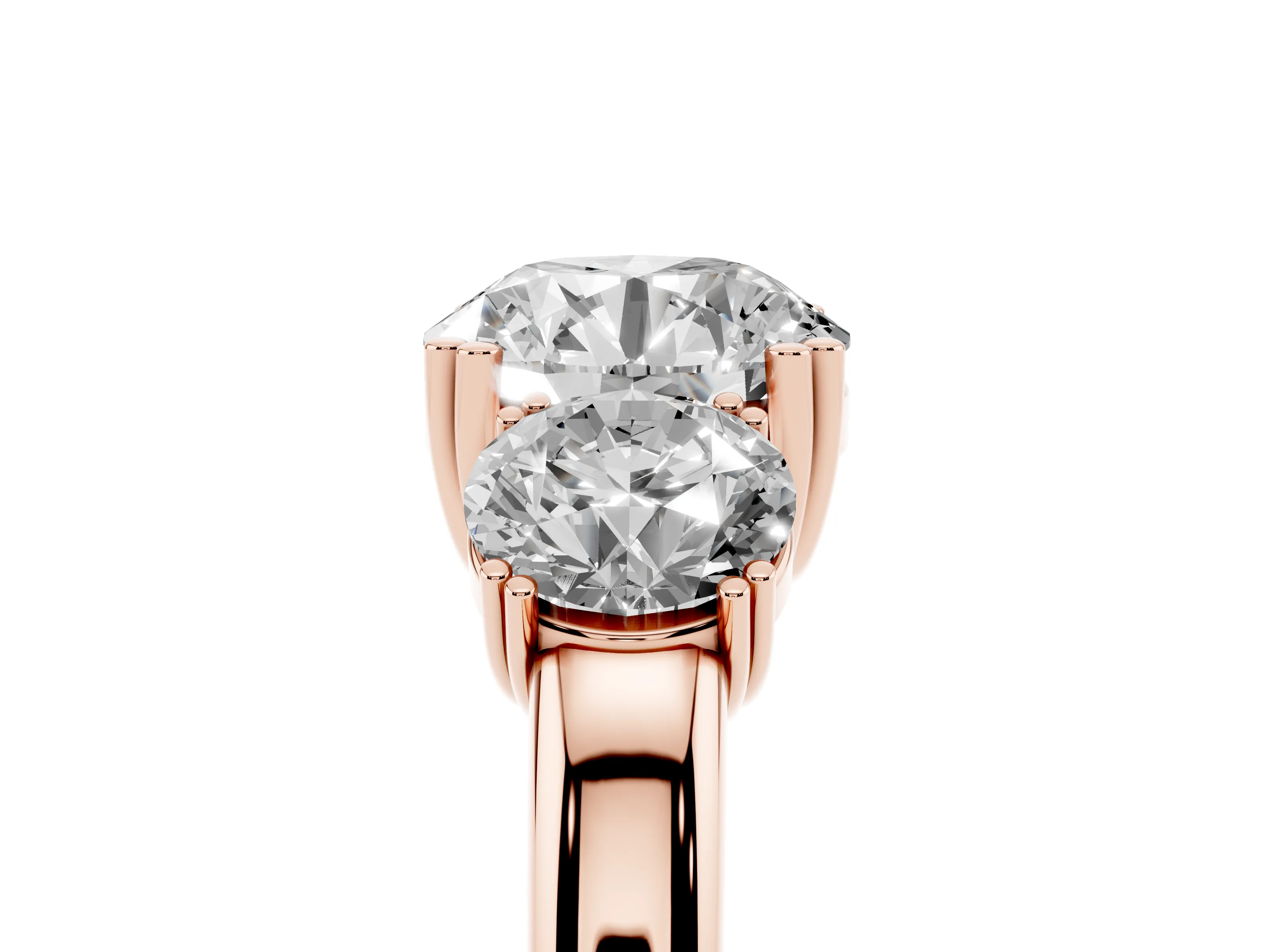 Round Cut Diamond Three-Stone Ring Set in Rose gold with Polished Channel-Set Band
