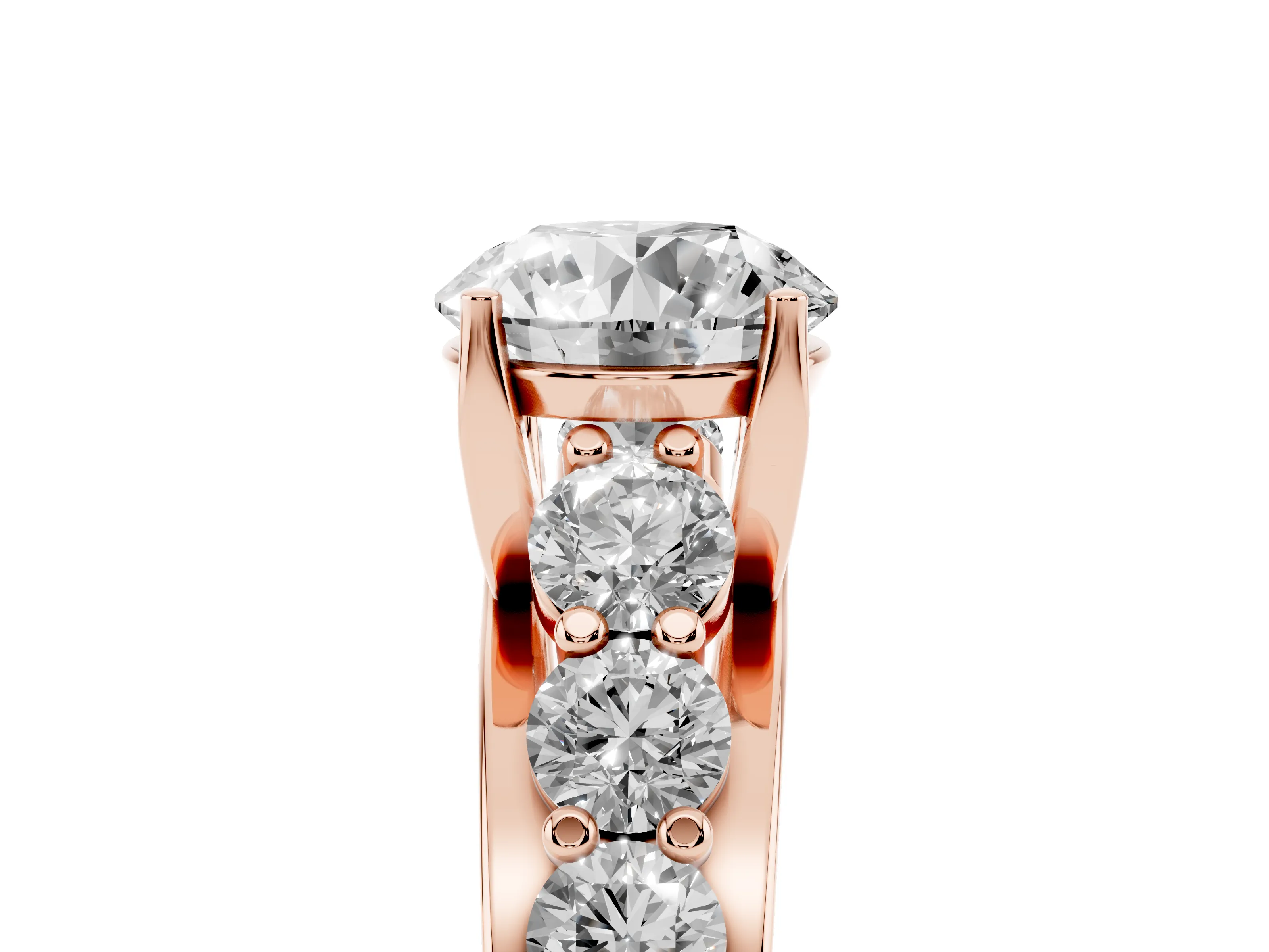 Round Cut Diamond Pavé Engagement Ring Set in Rose gold with Prong Setting