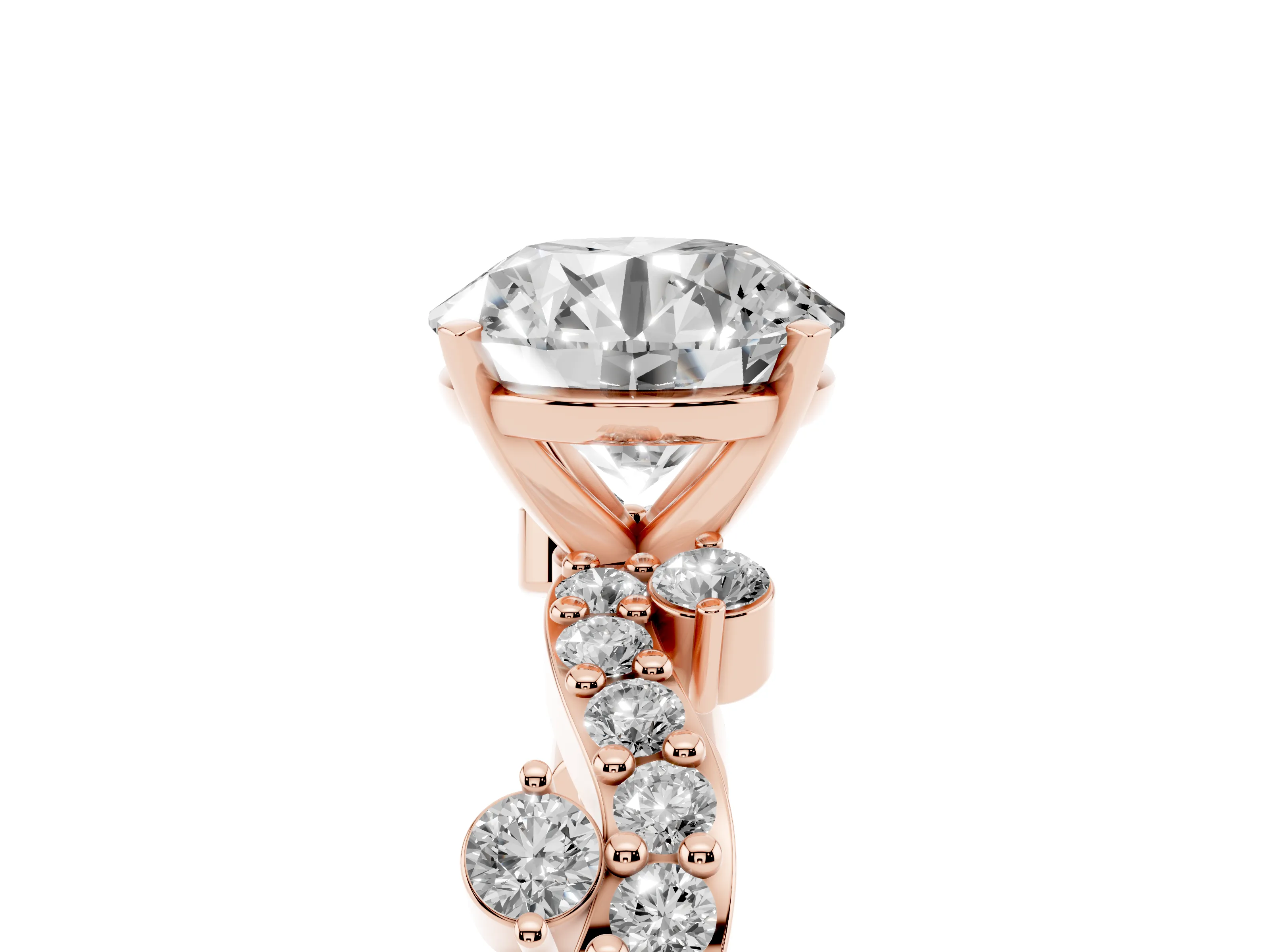 Round Cut Diamond Solitaire Twisted Band Set in Rose gold with Pavé Setting