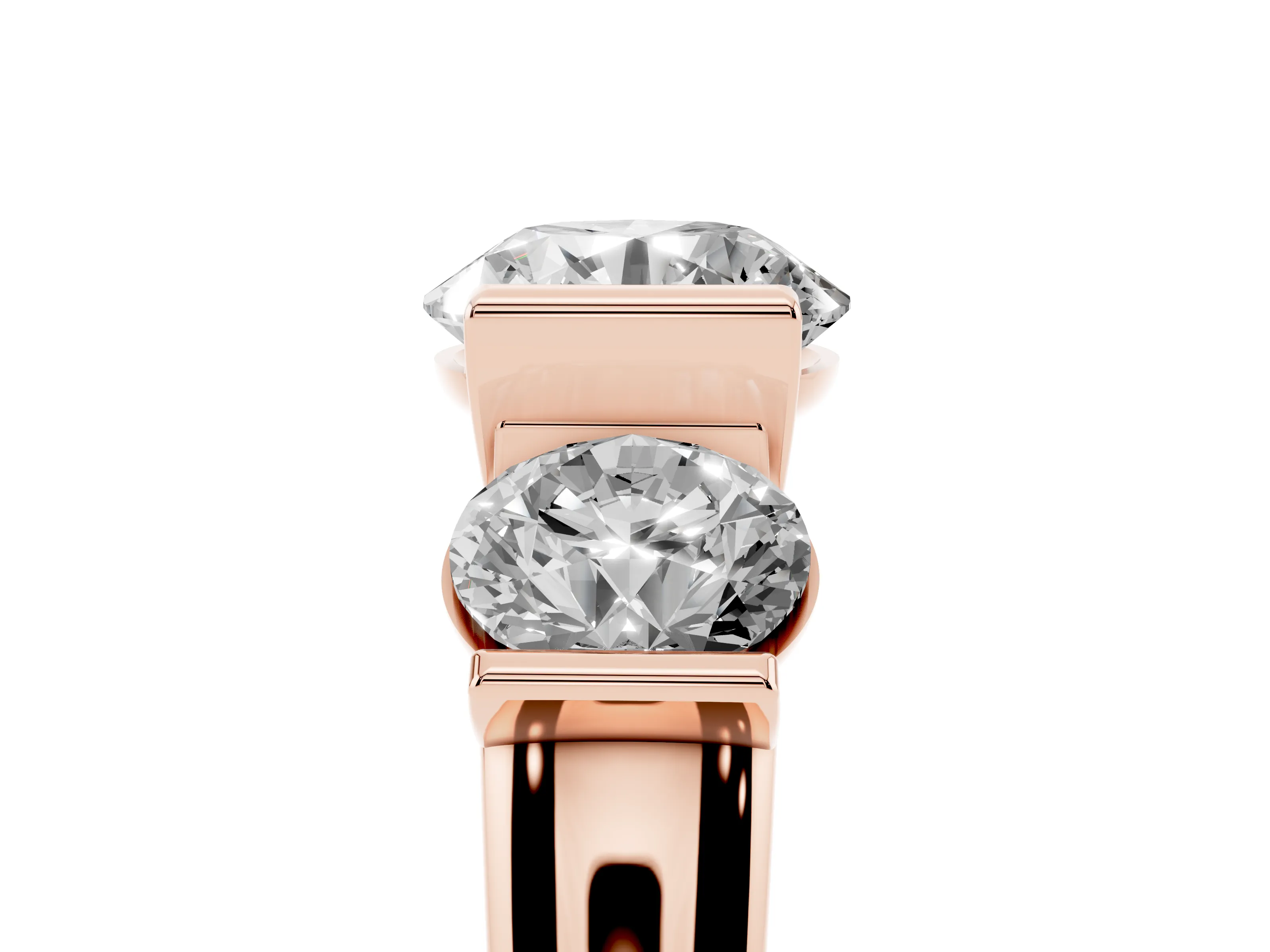 Round Cut Diamond Three-Stone Channel Set Ring Set in Rose gold
