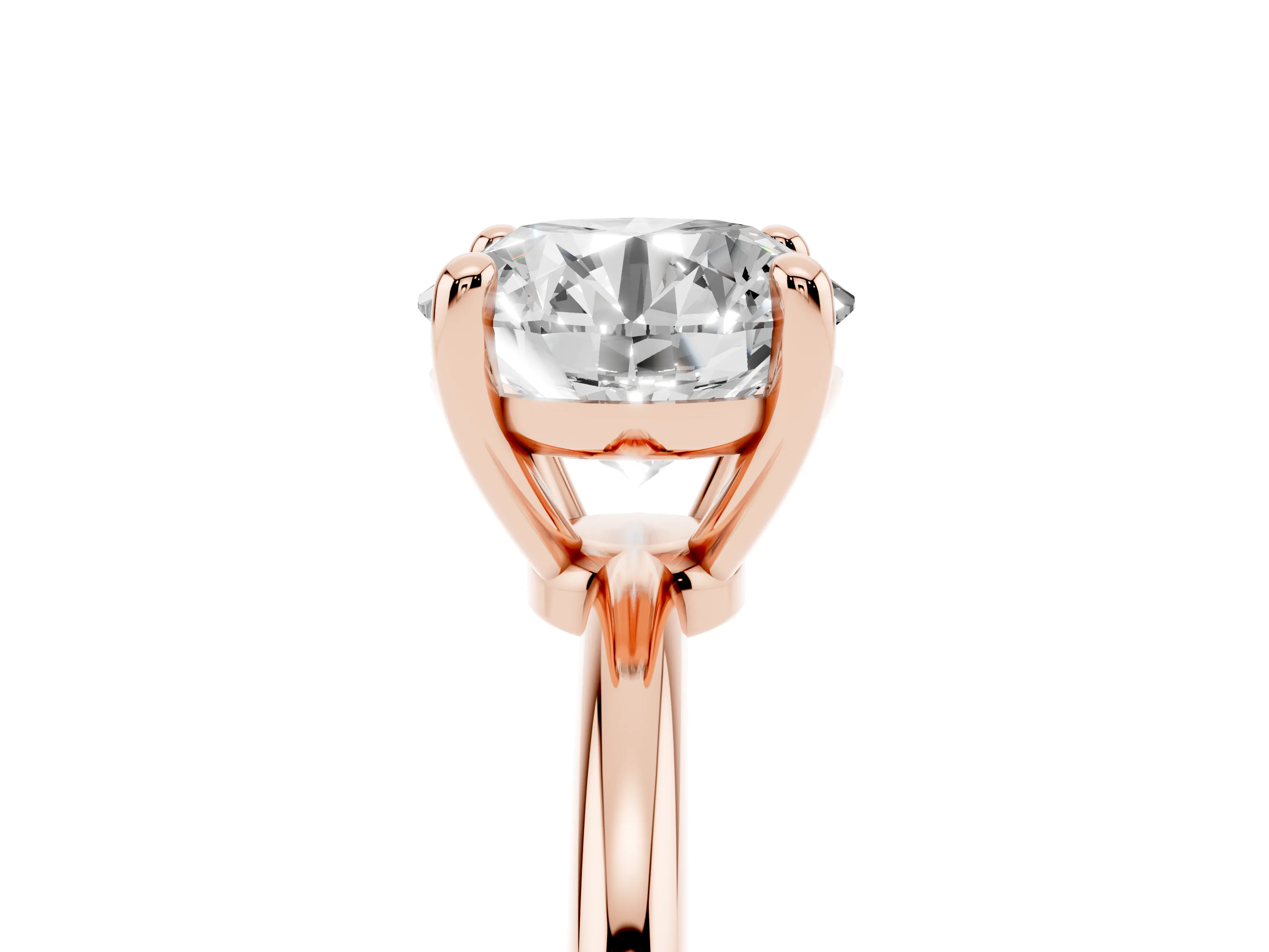 Round Cut Diamond Solitaire Ring Set in Rose gold with Secure Prong Setting on a Classic Band