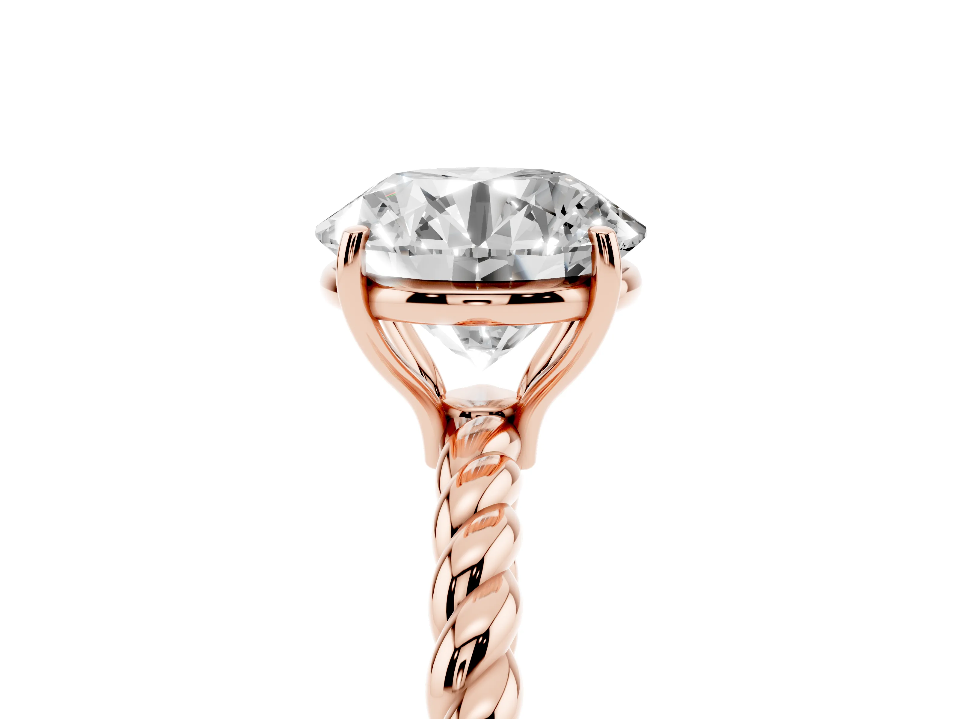 Round Cut Diamond Solitaire Ring Set in Rose gold with Twist Band and Prong Setting