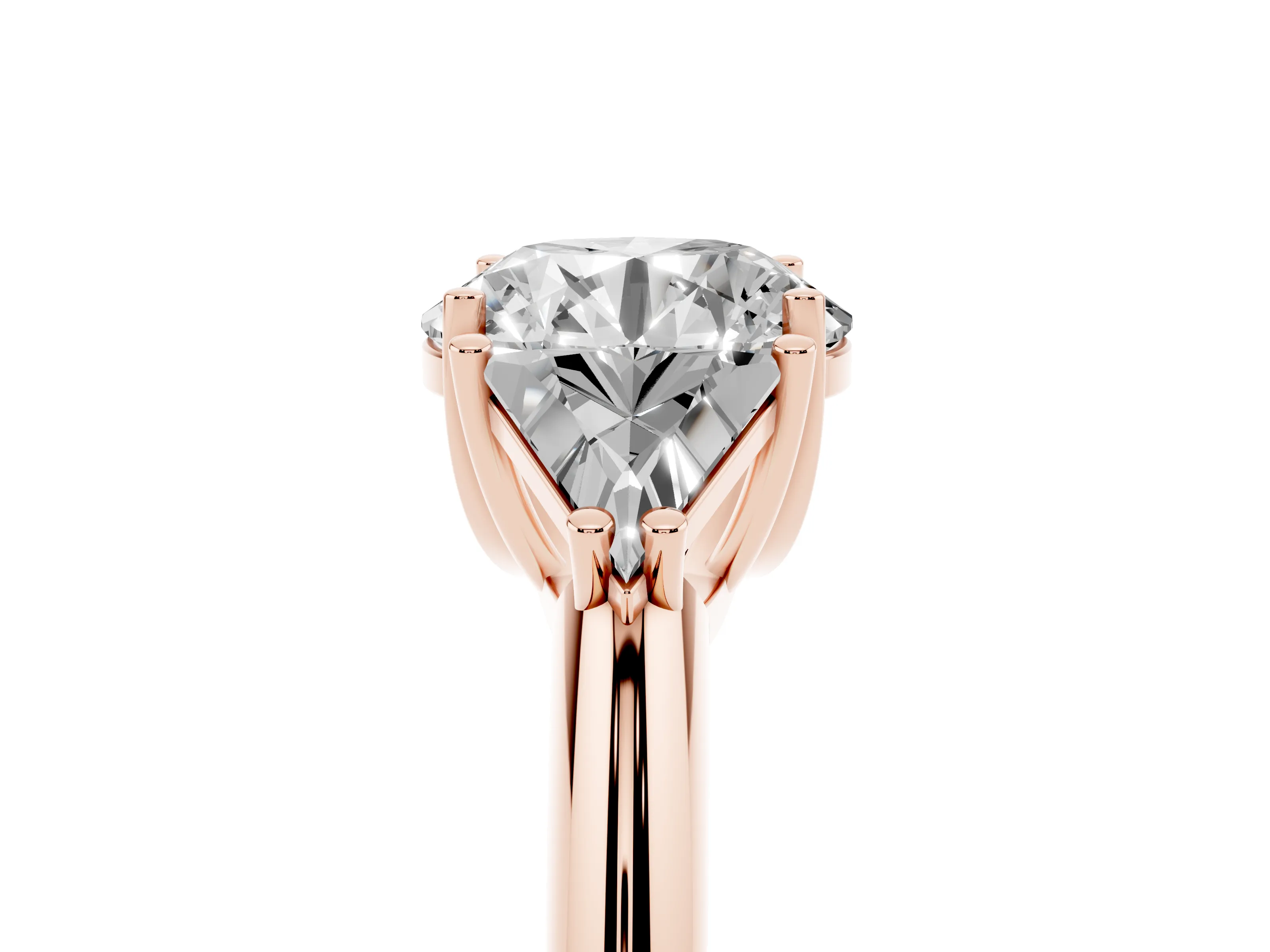 Round Cut Diamond Three-Stone Engagement Ring Set in Rose gold with Trillion Side Stones