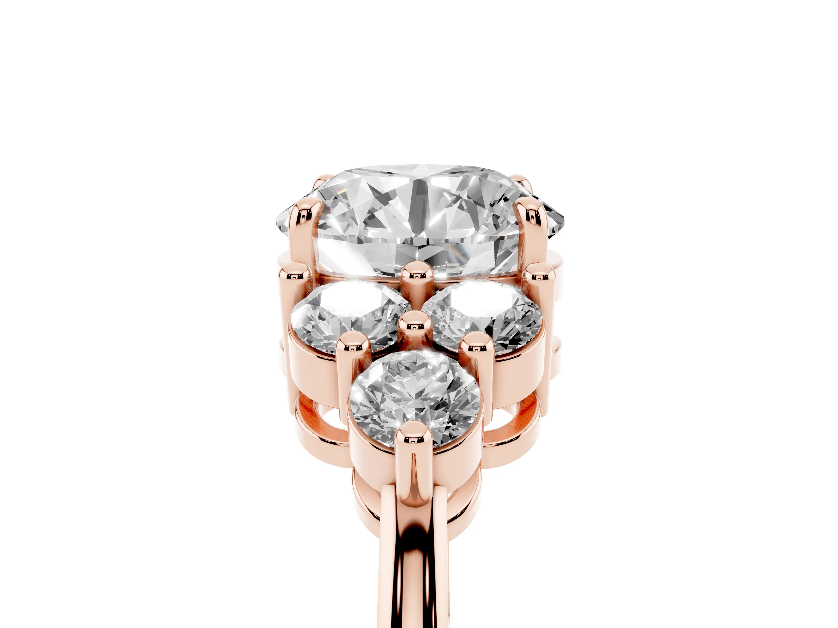 Round Cut Diamond Solitaire Ring Set in Rose gold with Cluster Accents on Each Side