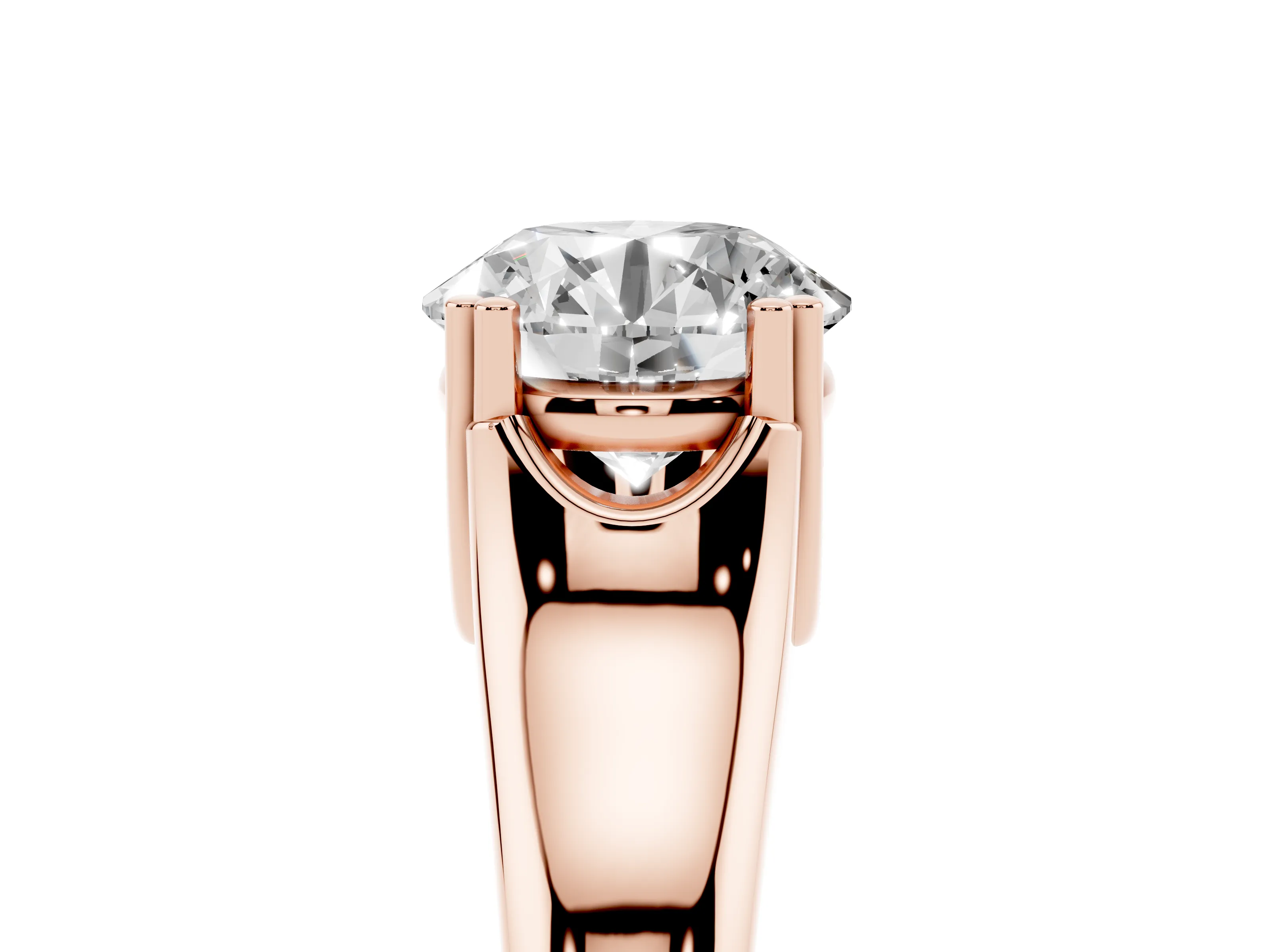 Round Cut Diamond Solitaire Ring Set in Rose gold with Wide Band and Prong Setting