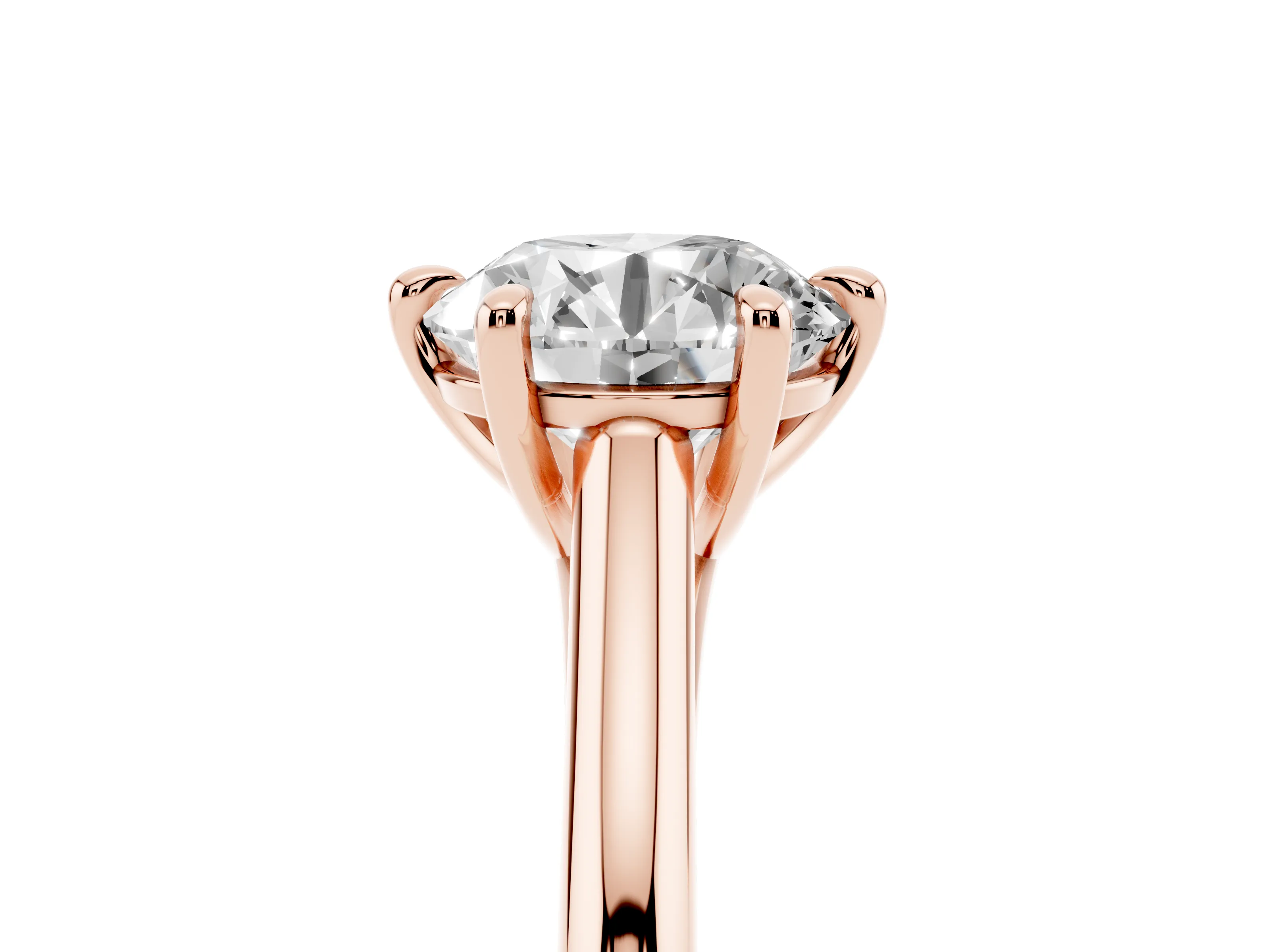 Round Cut Diamond Solitaire Engagement Ring Set in Rose gold with Prong Setting and Plain Classic Band