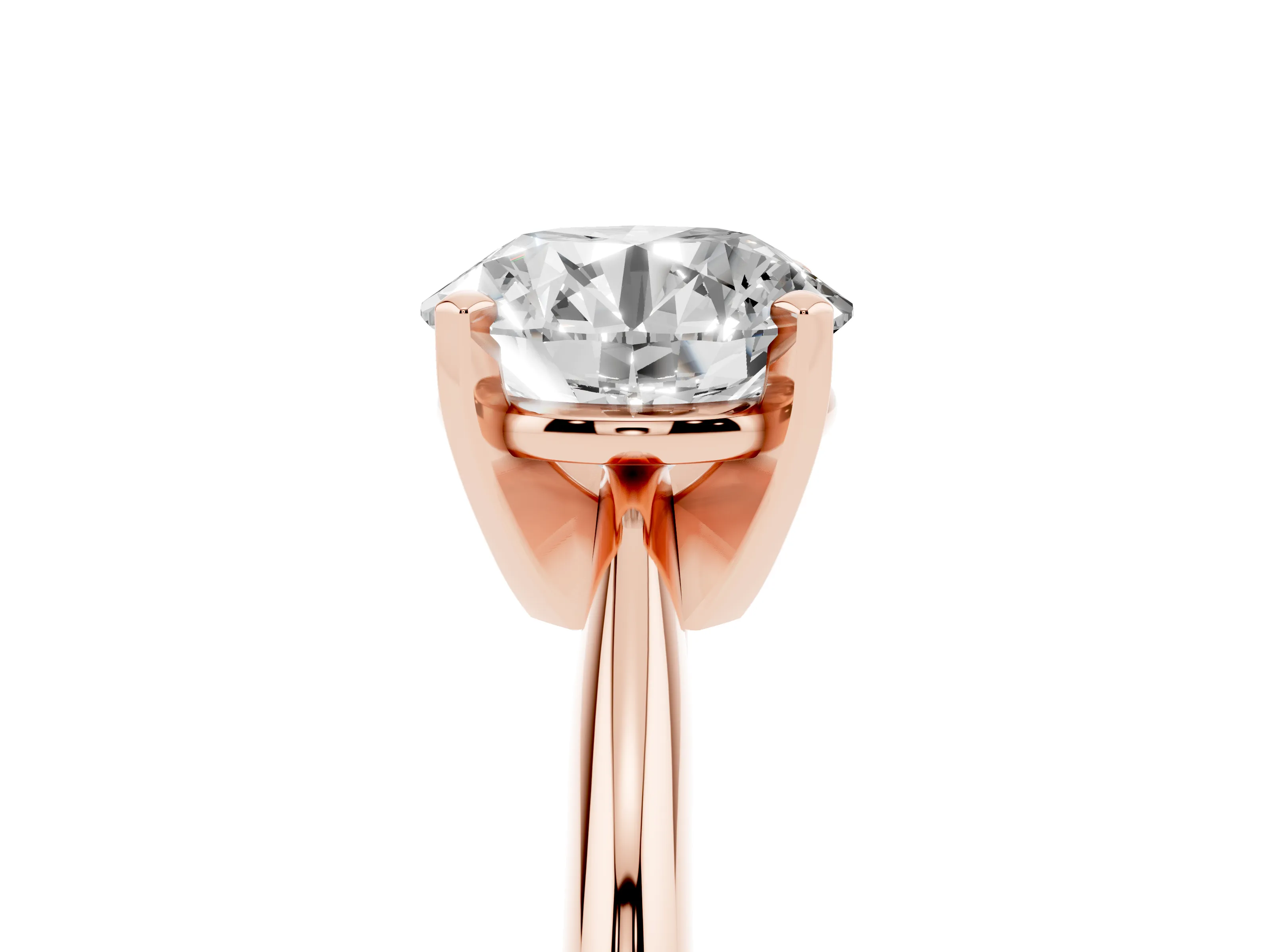 Round Cut Diamond Solitaire Ring Set in Rose gold with Prong Setting on a Plain Round Band