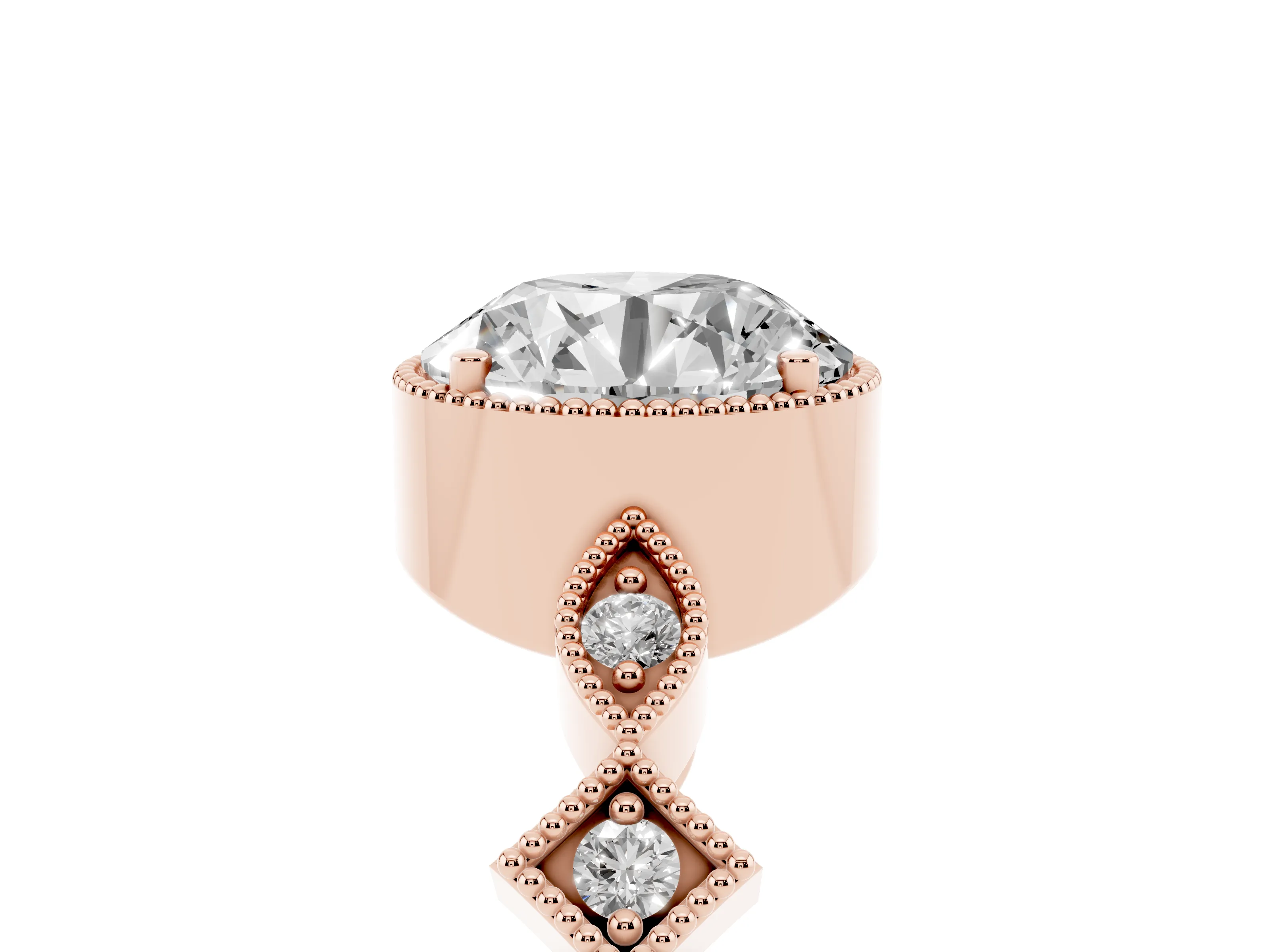 Round Cut Diamond Milgrain Marquise Twist Band Ring Set in Rose gold with Prong Setting