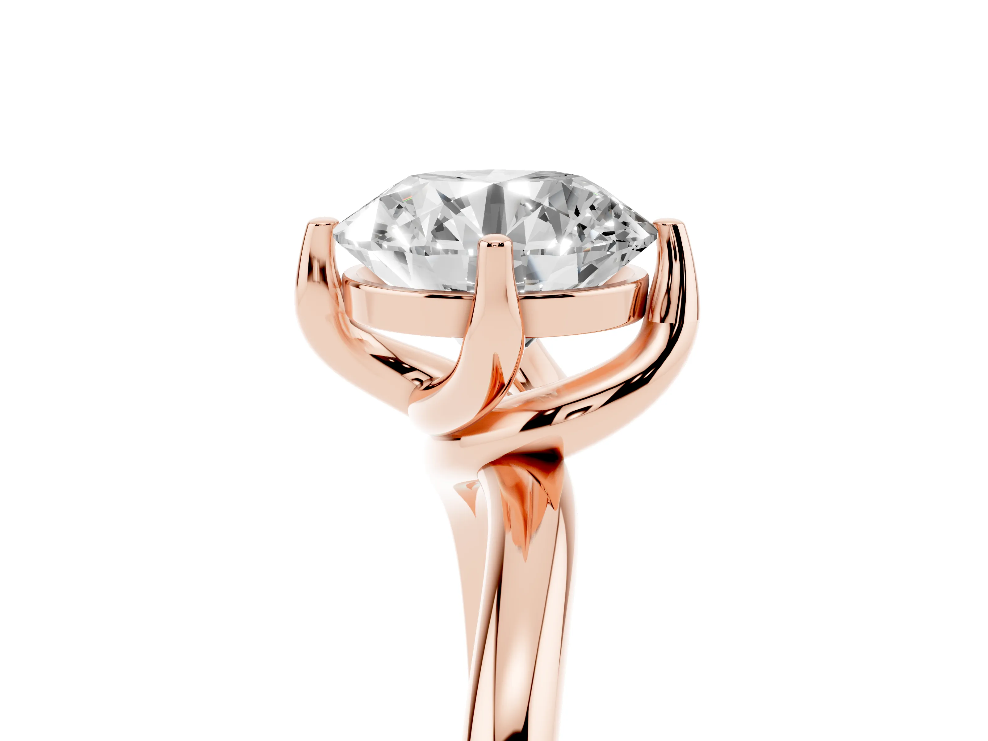 Round Cut Diamond Solitaire Engagement Ring Set in Rose gold with Classic Plain Band