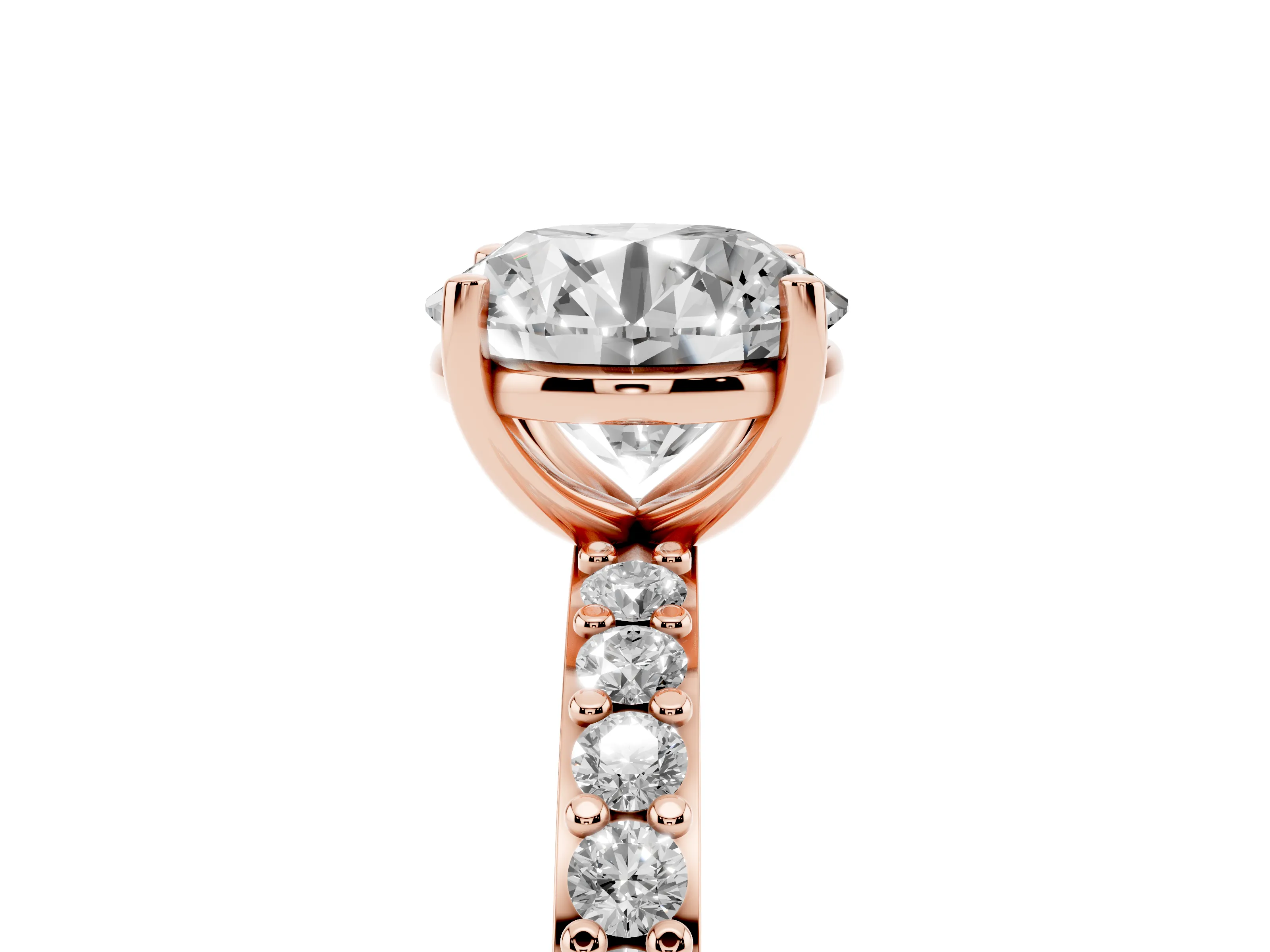 Round Cut Diamond Solitaire Set in Rose gold with Round Pavé Band and Prong Setting