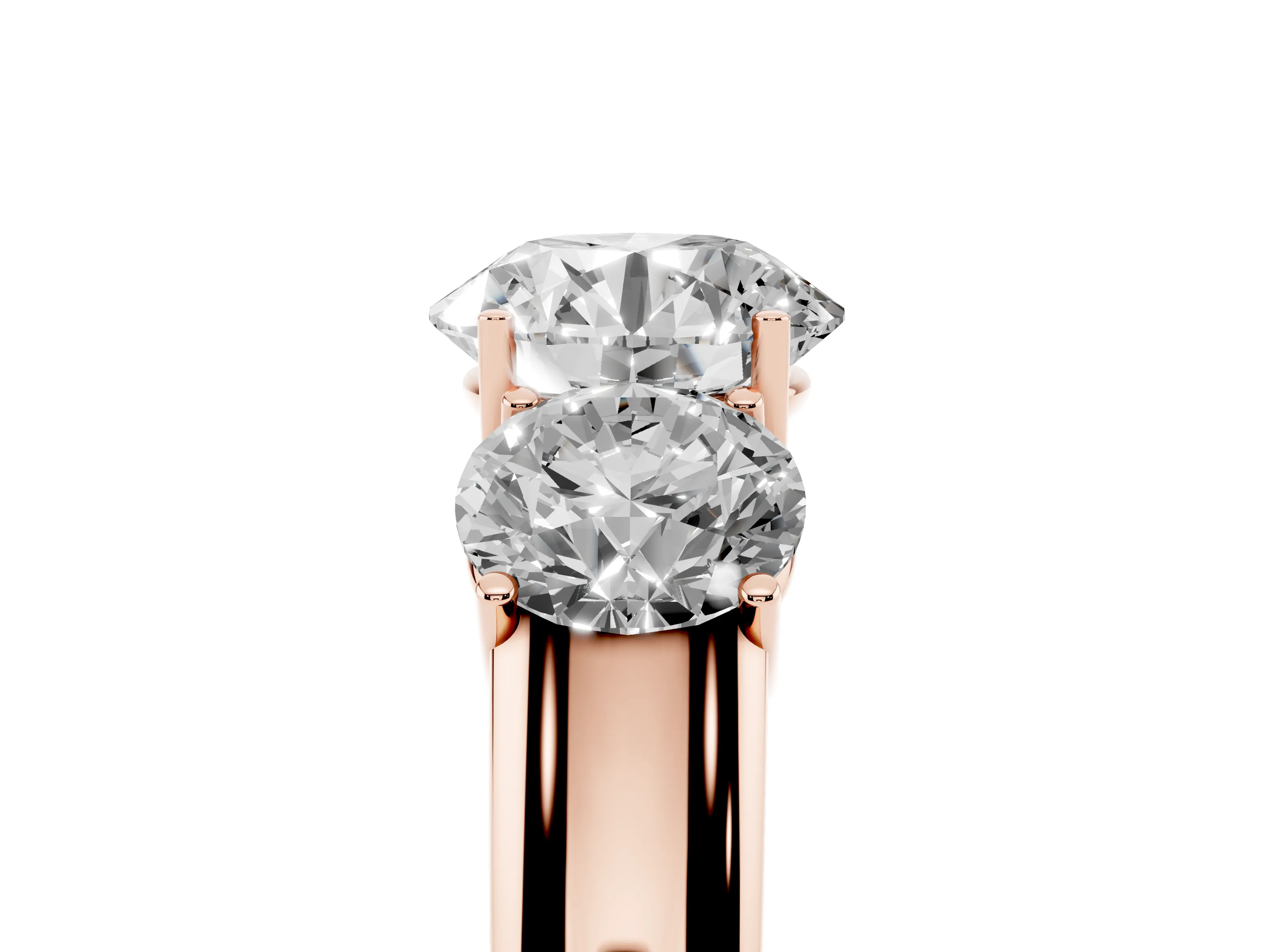Three-Stone Round Cut Diamond Ring Set in Rose gold with Matching Prong Settings and Plain Band