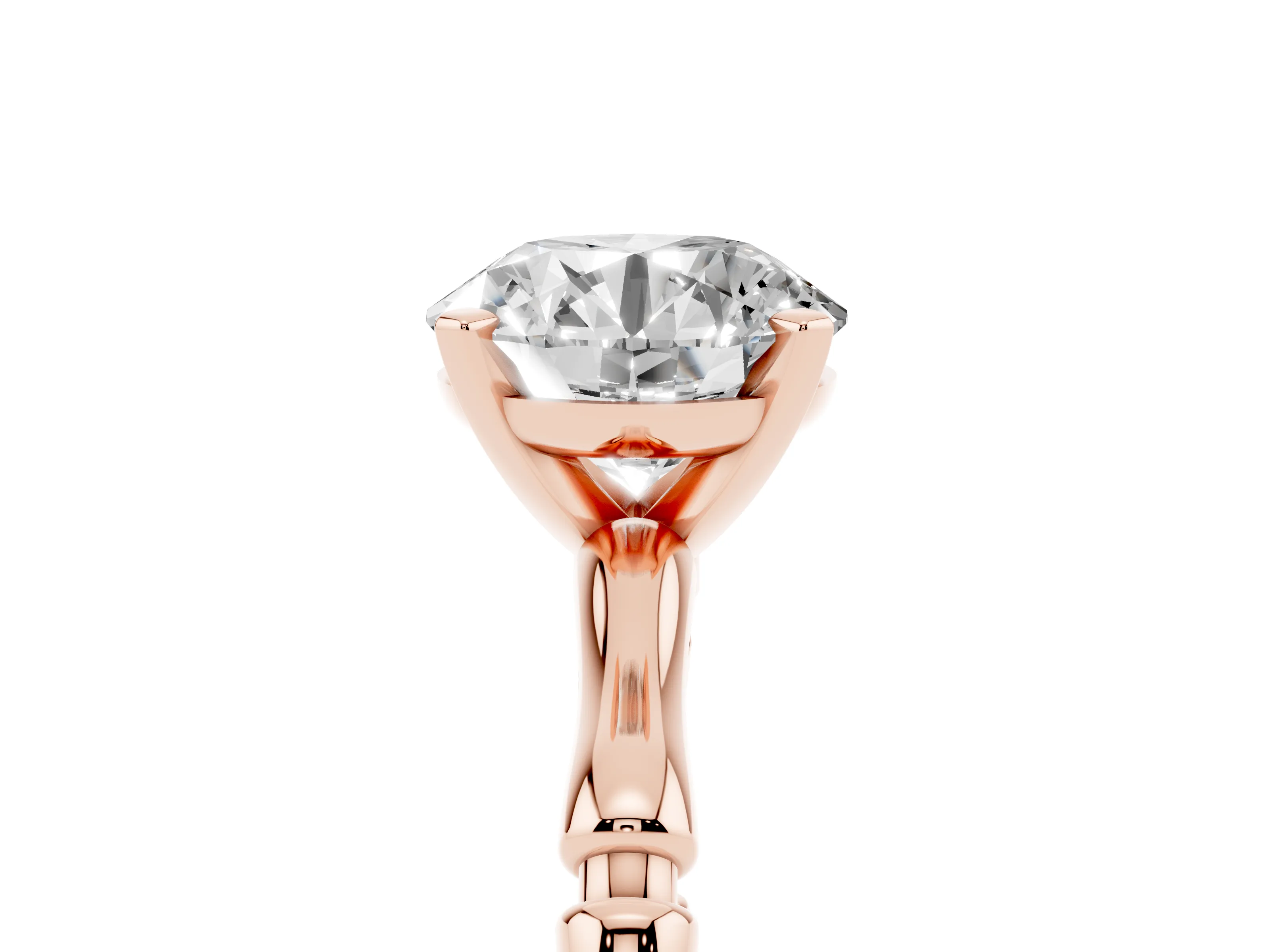 Round Cut Diamond Solitaire Ring Set in Rose gold with Bamboo Band and Prong Setting