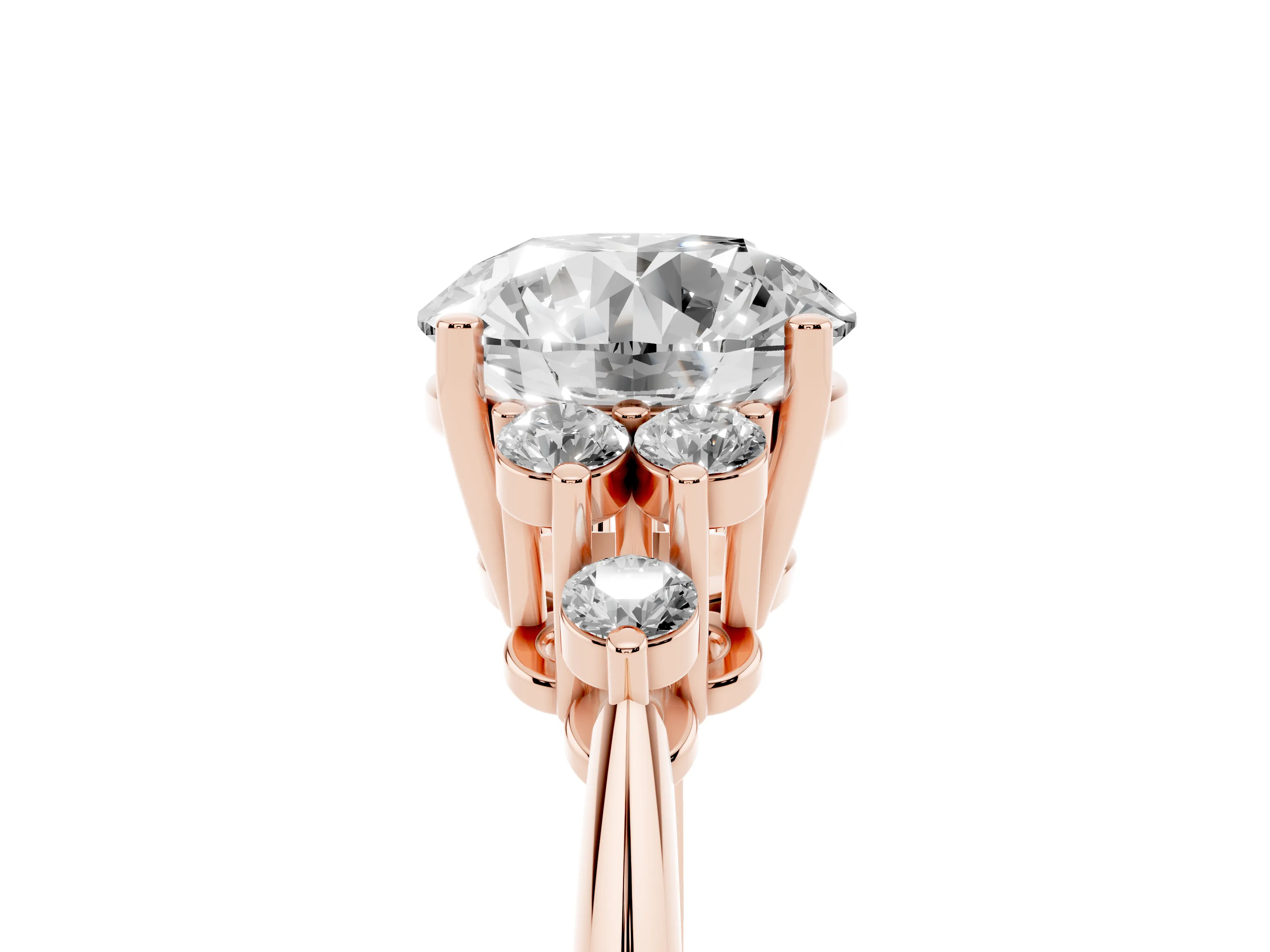 Round Cut Diamond Cluster Ring Set in Rose gold with Plain Band and Prong Setting